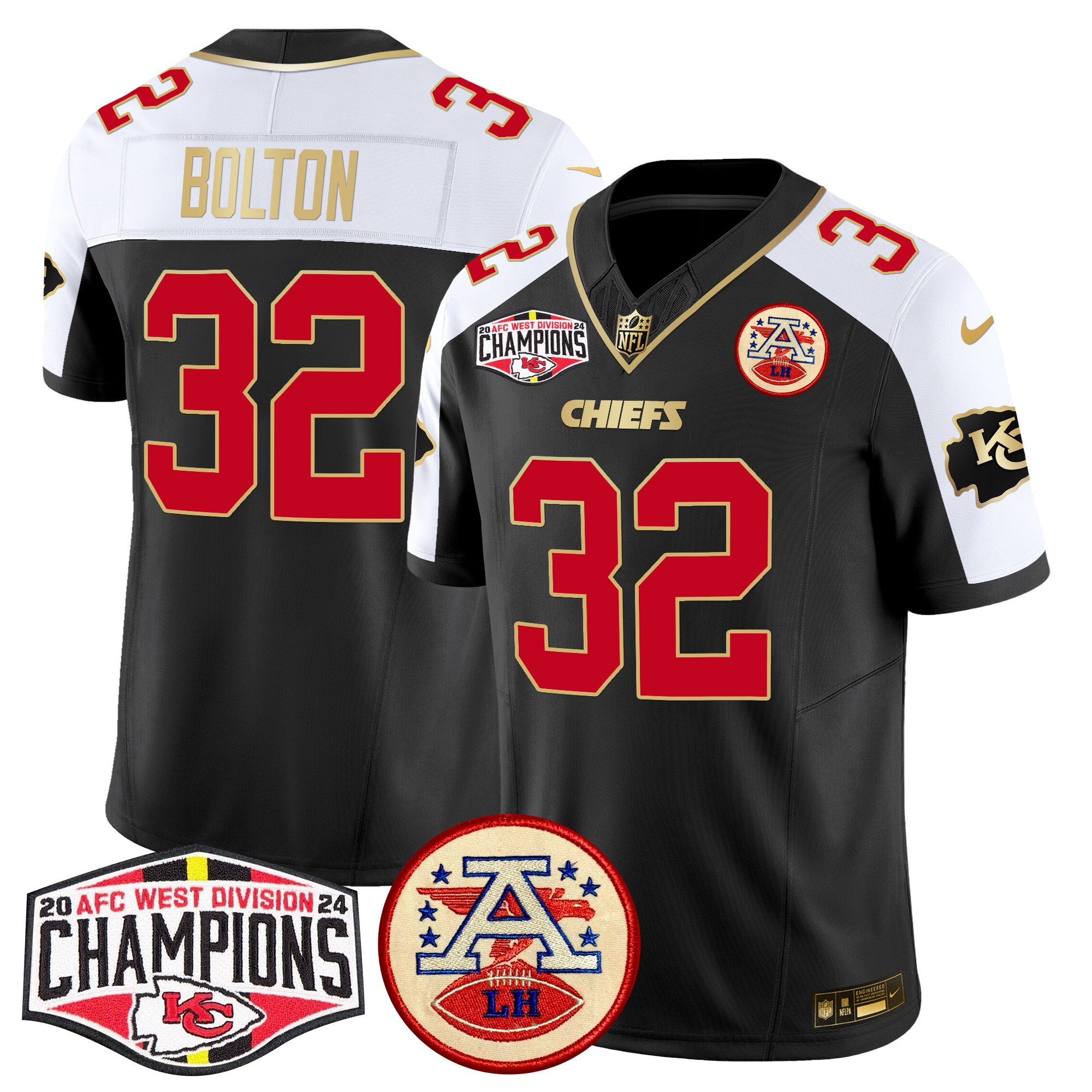Nick Bolton Men's Kansas City Chiefs 2024 AFC West Division Champions Patch Vapor Limited Black Alternate Jersey - All Stitched