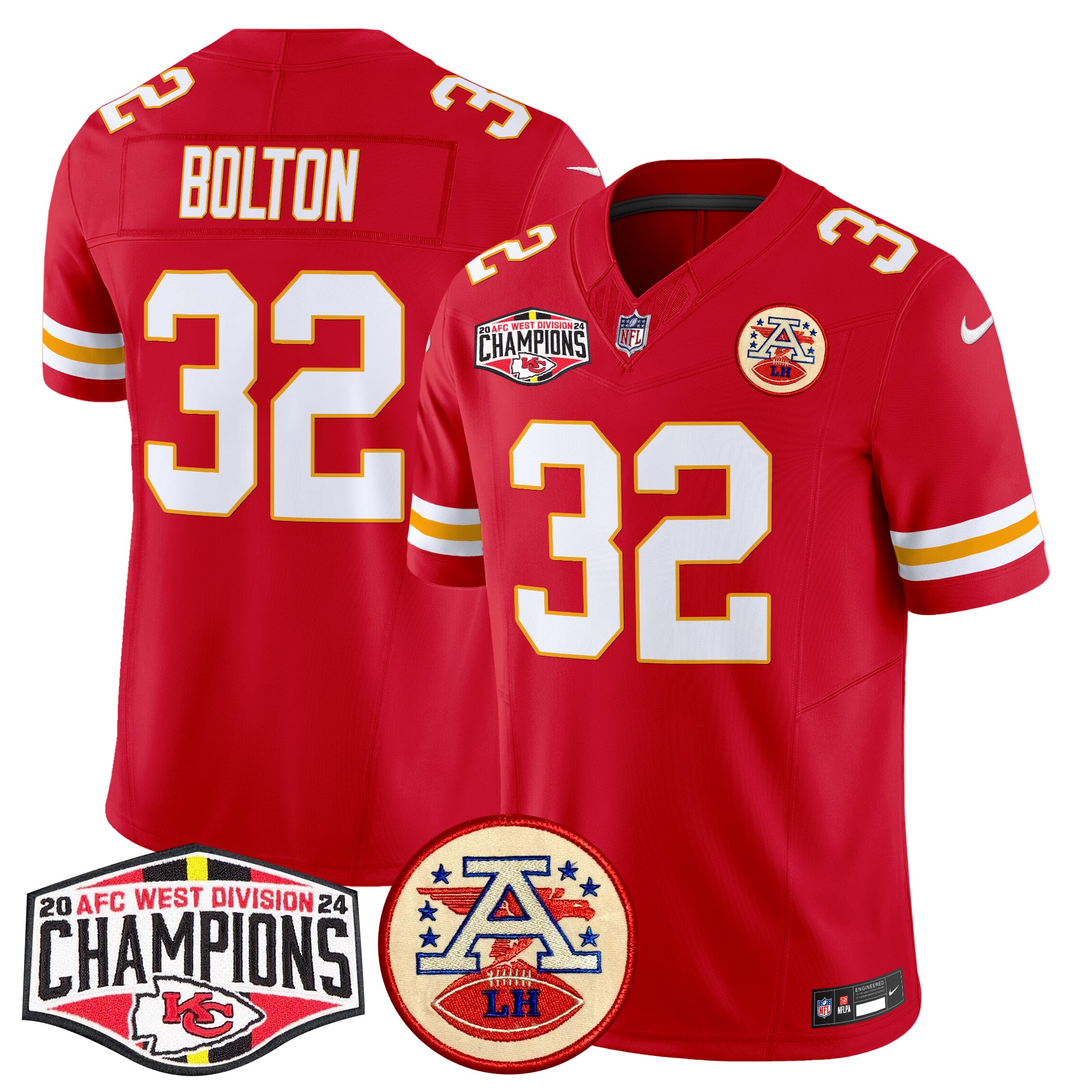 Nick Bolton Men's Kansas City Chiefs 2024 AFC West Division Champions Patch Vapor Limited Red Jersey - All Stitched