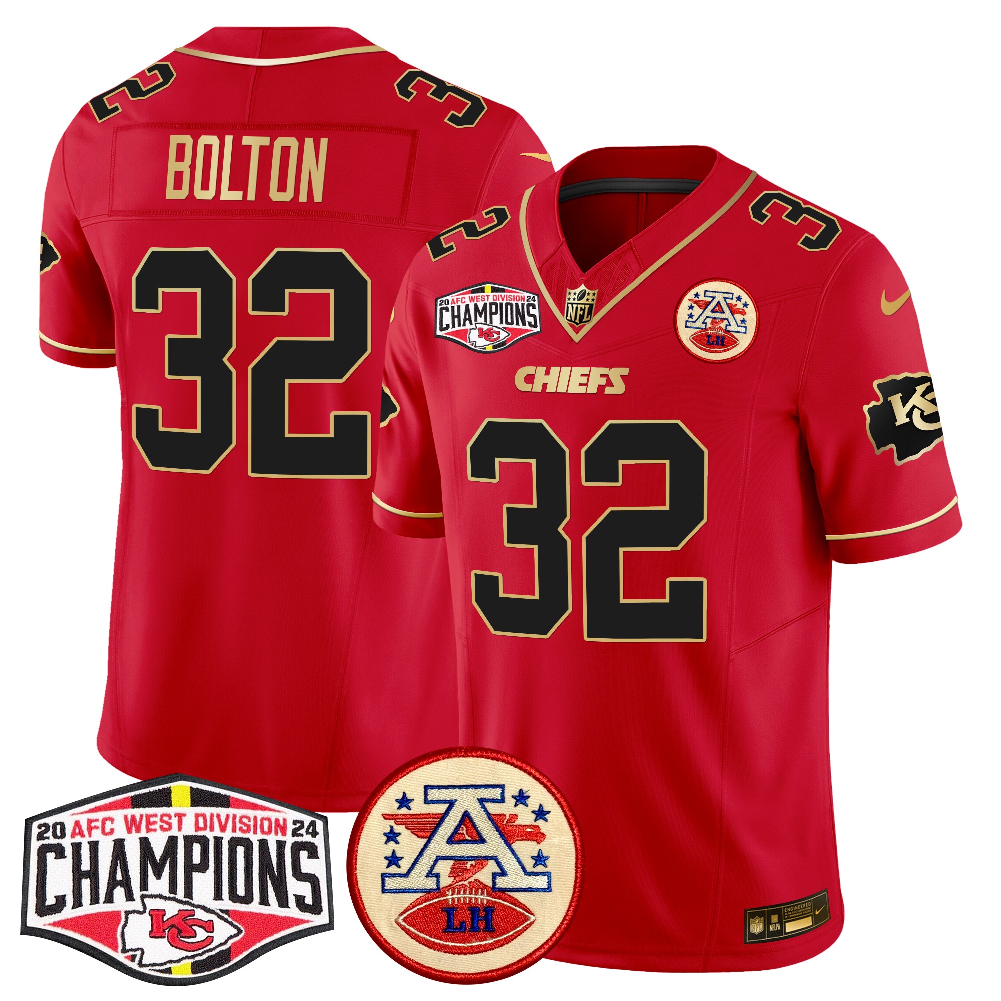 Nick Bolton Men's Kansas City Chiefs 2024 AFC West Division Champions Patch Vapor Limited Red Special Jersey - All Stitched