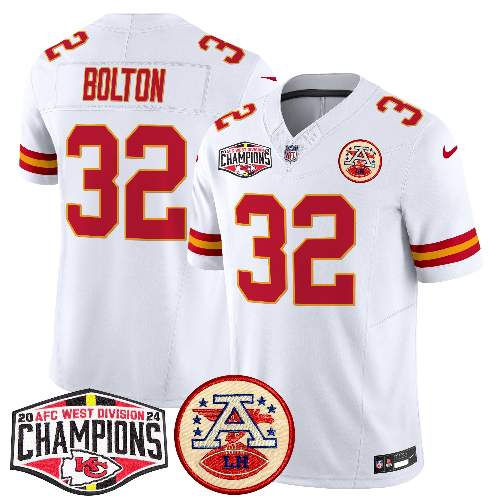 Nick Bolton Men's Kansas City Chiefs 2024 AFC West Division Champions Patch Vapor Limited White Jersey - All Stitched