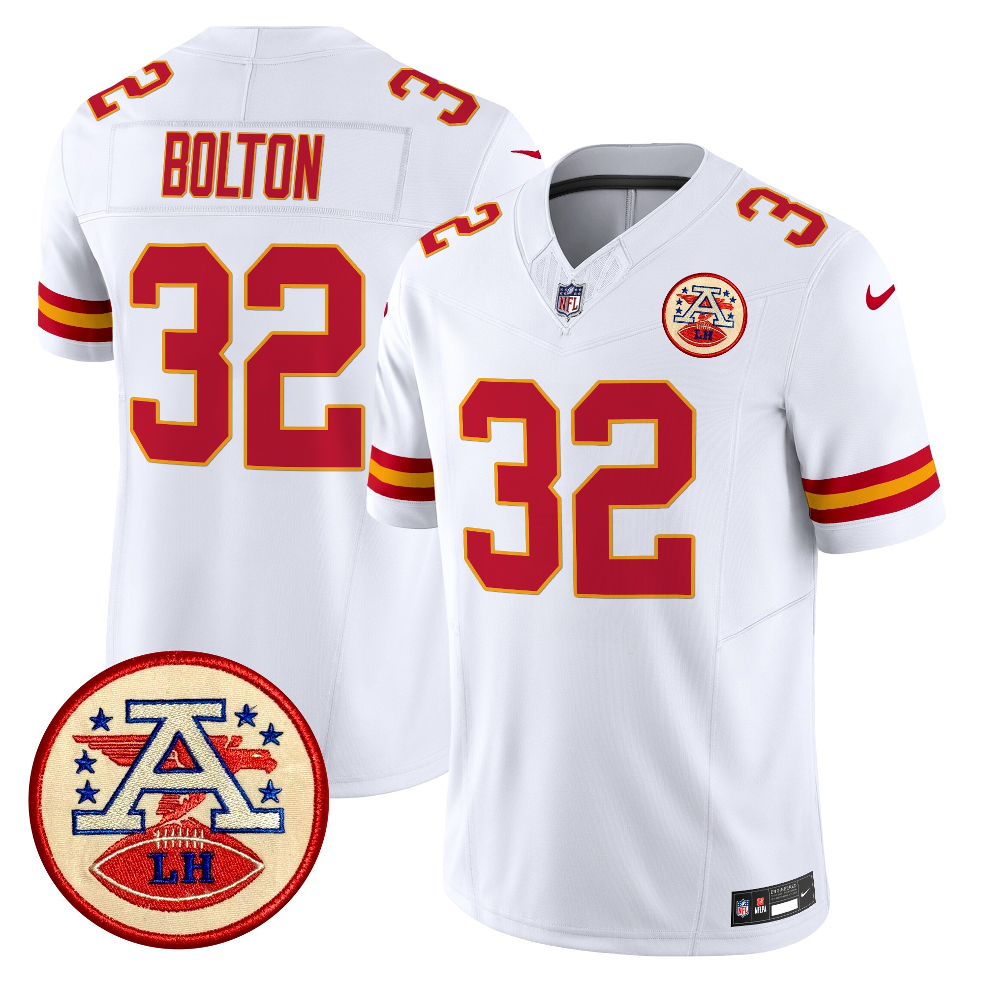 Nick Bolton Men's Kansas City Chiefs 2024 Lamar Hunt Patch Vapor Limited White Jersey - All Stitched