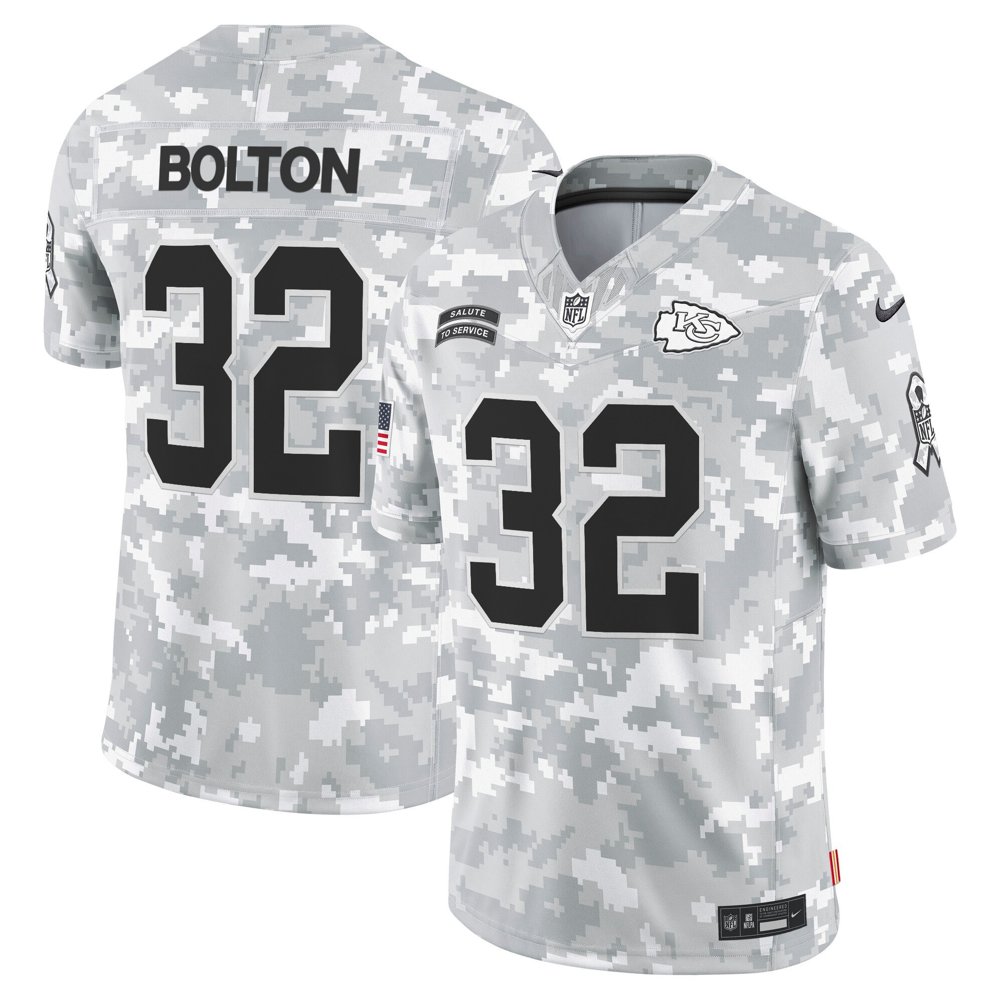 Nick Bolton Men's Kansas City Chiefs 2024 Salute to Service Vapor Limited Arctic Camo Jersey - All Stitched