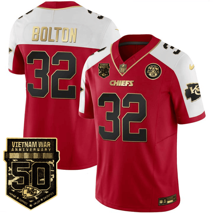 Nick Bolton Men's Kansas City Chiefs 50th Vietnam War Anniversary Patch Vapor Limited Red Alternate Jersey - All Stitched