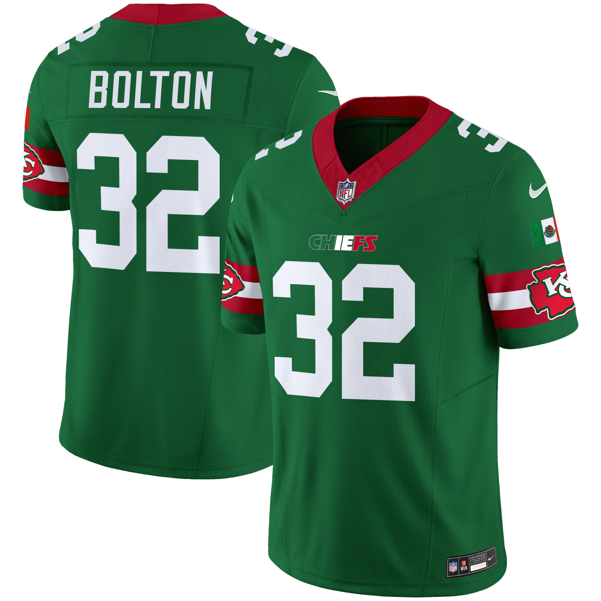 Nick Bolton Men's Kansas City Chiefs Mexico Vapor Limited Green Jersey - All Stitched