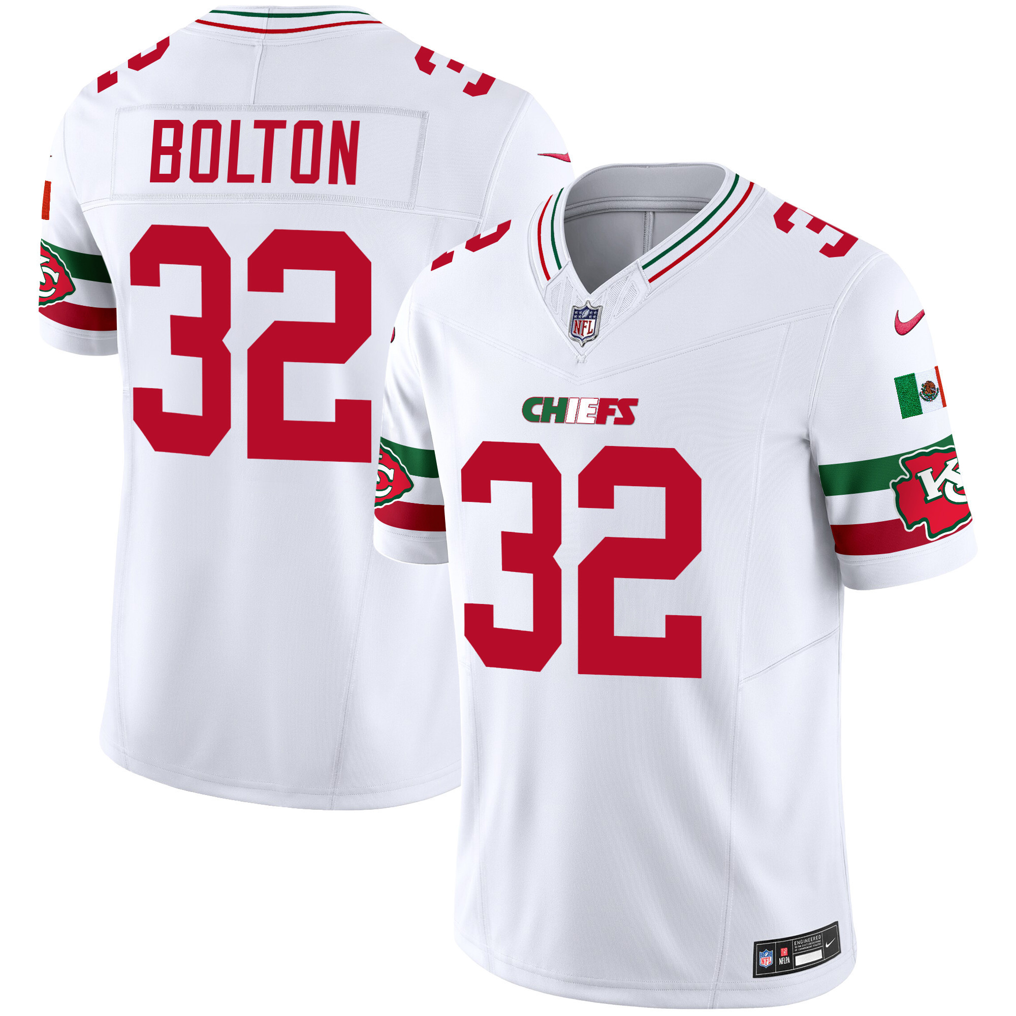 Nick Bolton Men's Kansas City Chiefs Mexico Vapor Limited White Jersey - All Stitched