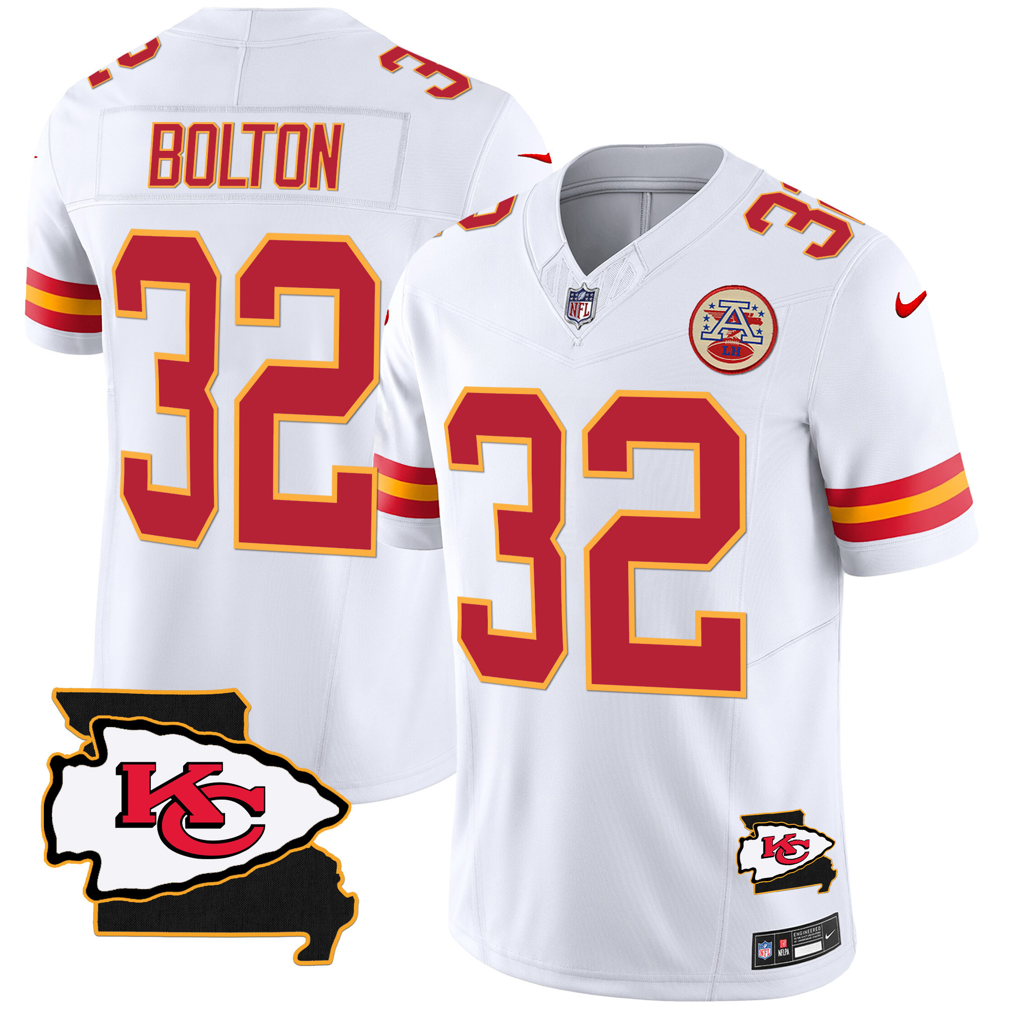 Nick Bolton Men's Kansas City Chiefs Missouri Patch Vapor Limited White Jersey - All Stitched