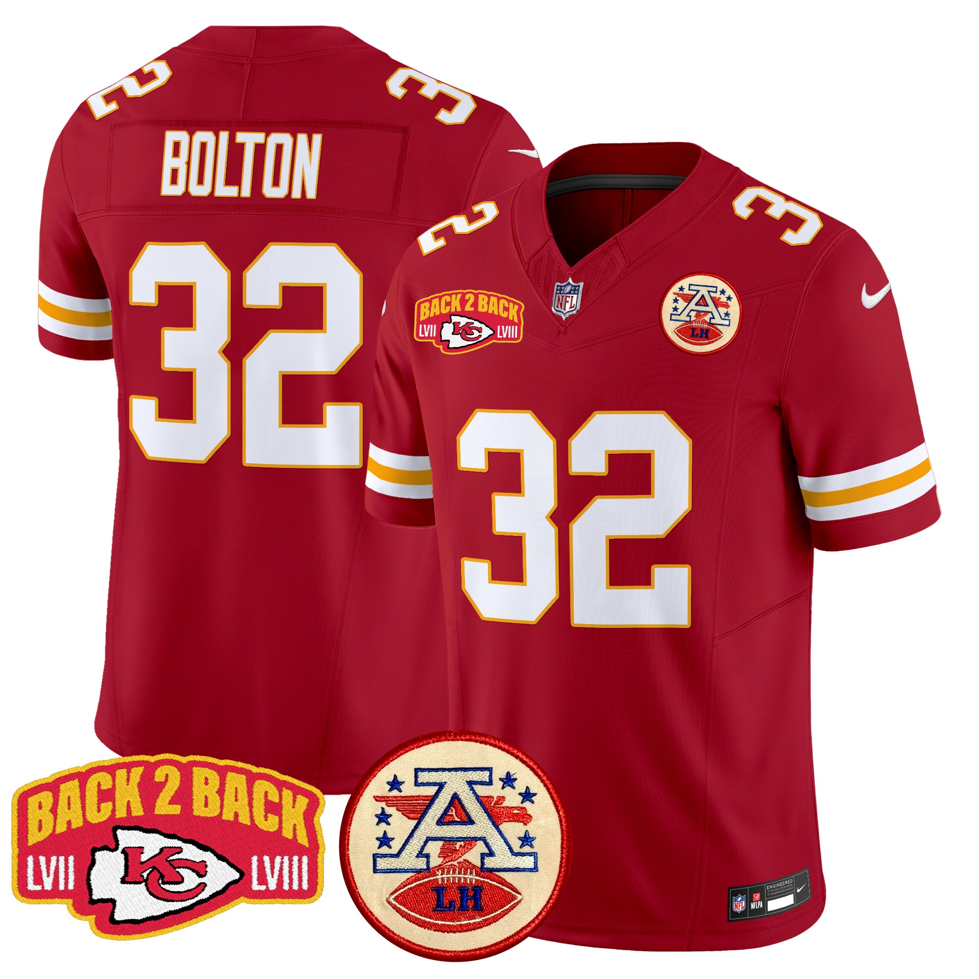 Nick Bolton Men's Kansas City Chiefs Super Back 2 Back Patch Vapor Limited Red Jersey - All Stitched