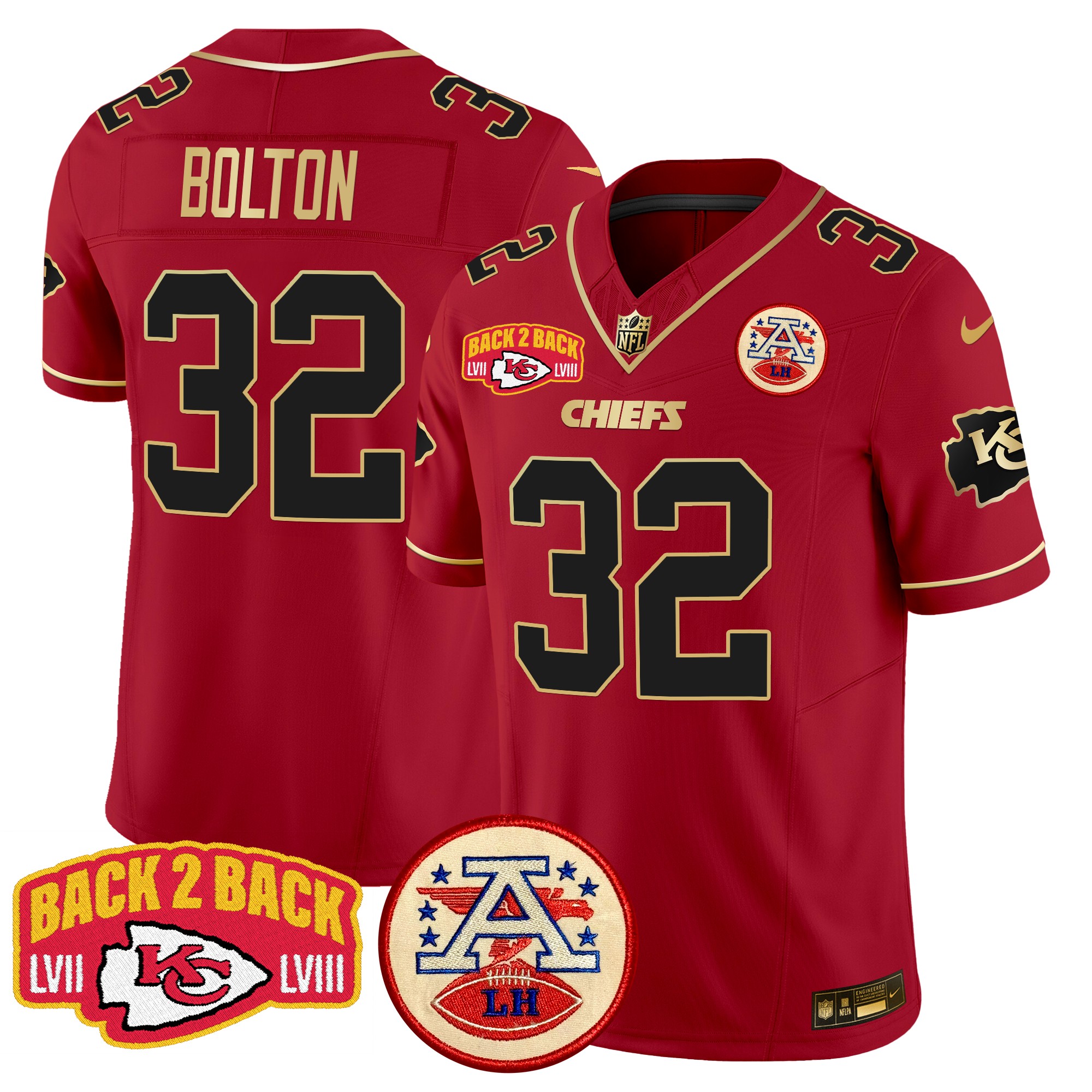 Nick Bolton Men's Kansas City Chiefs Super Back 2 Back Patch Vapor Limited Red Special Jersey - All Stitched