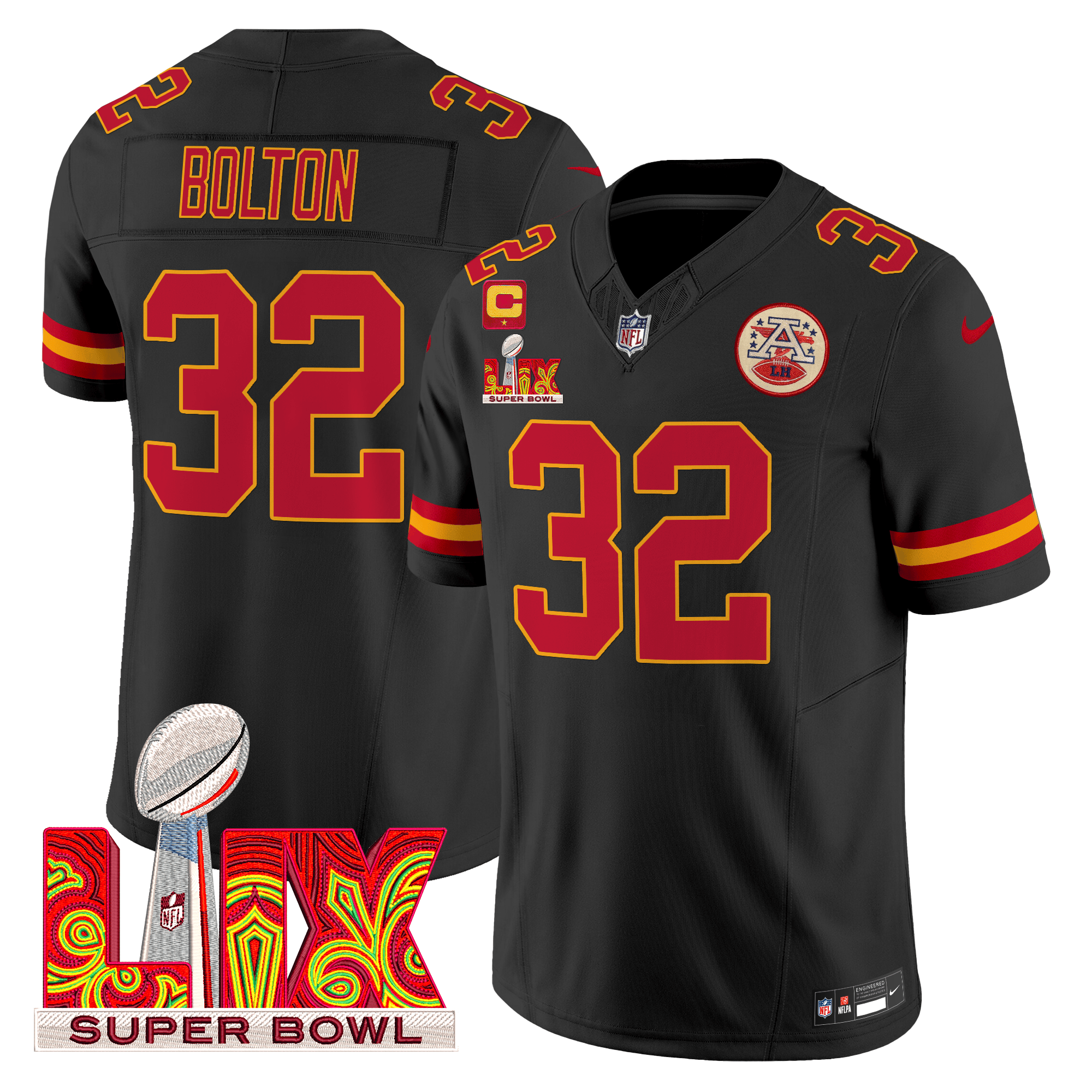 Nick Bolton Men's Kansas City Chiefs Super Bowl LIX Patch Vapor Limited Black Jersey - All Stitched