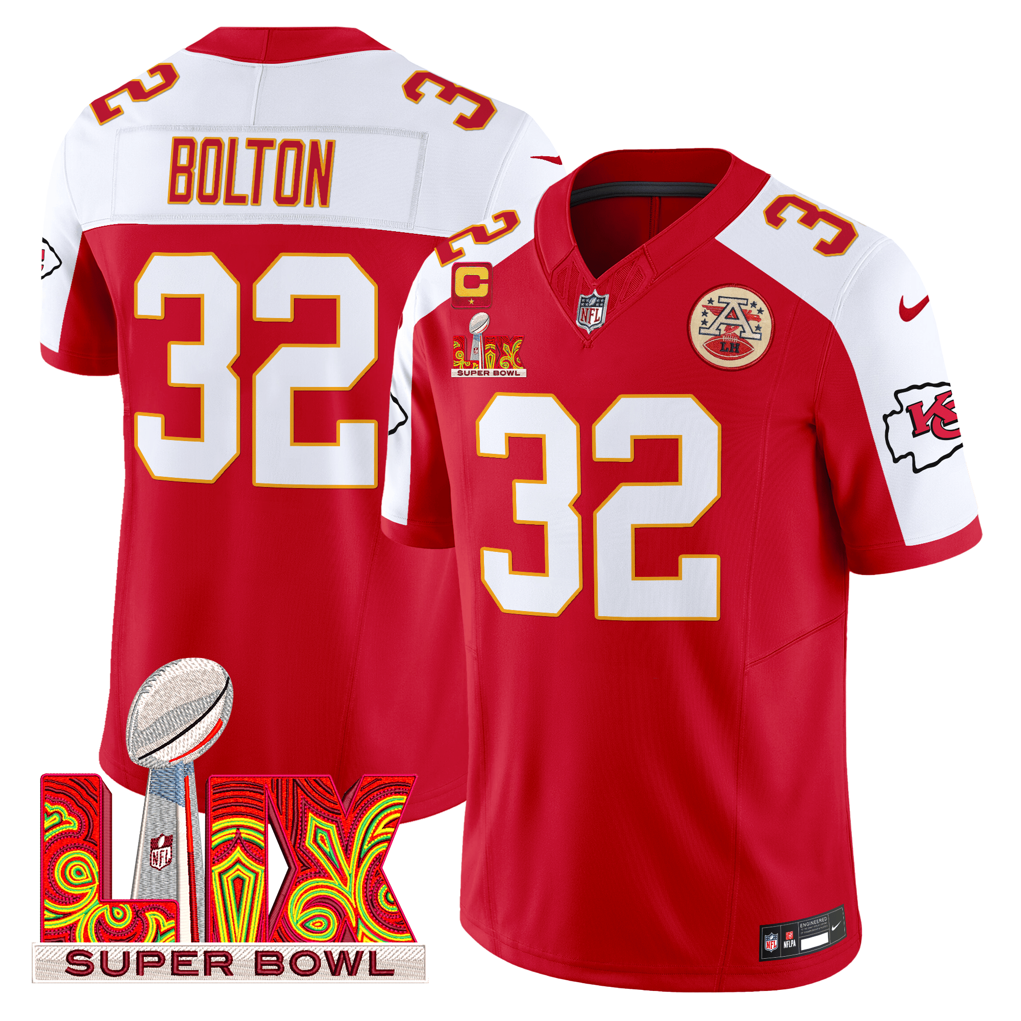 Nick Bolton Men's Kansas City Chiefs Super Bowl LIX Patch Vapor Limited Red Alternate Jersey - All Stitched