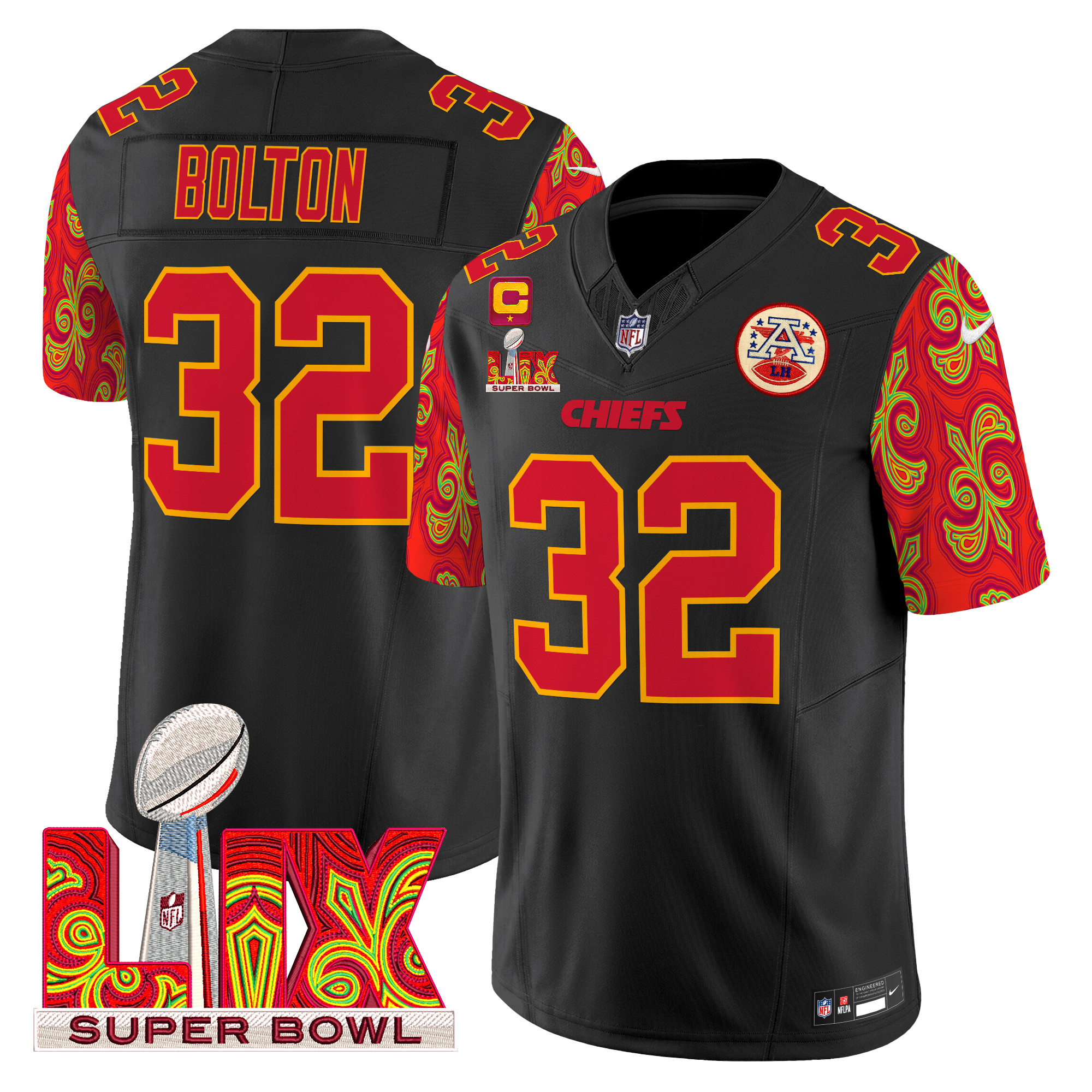 Nick Bolton Men's Kansas City Chiefs Super Bowl LIX Style Vapor Limited Black Jersey - All Stitched