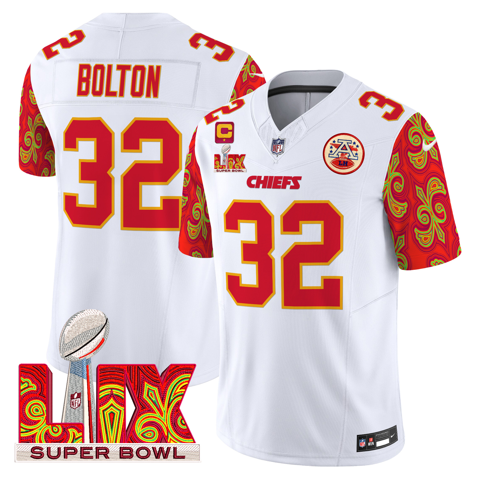 Nick Bolton Men's Kansas City Chiefs Super Bowl LIX Style Vapor Limited White Jersey - All Stitched