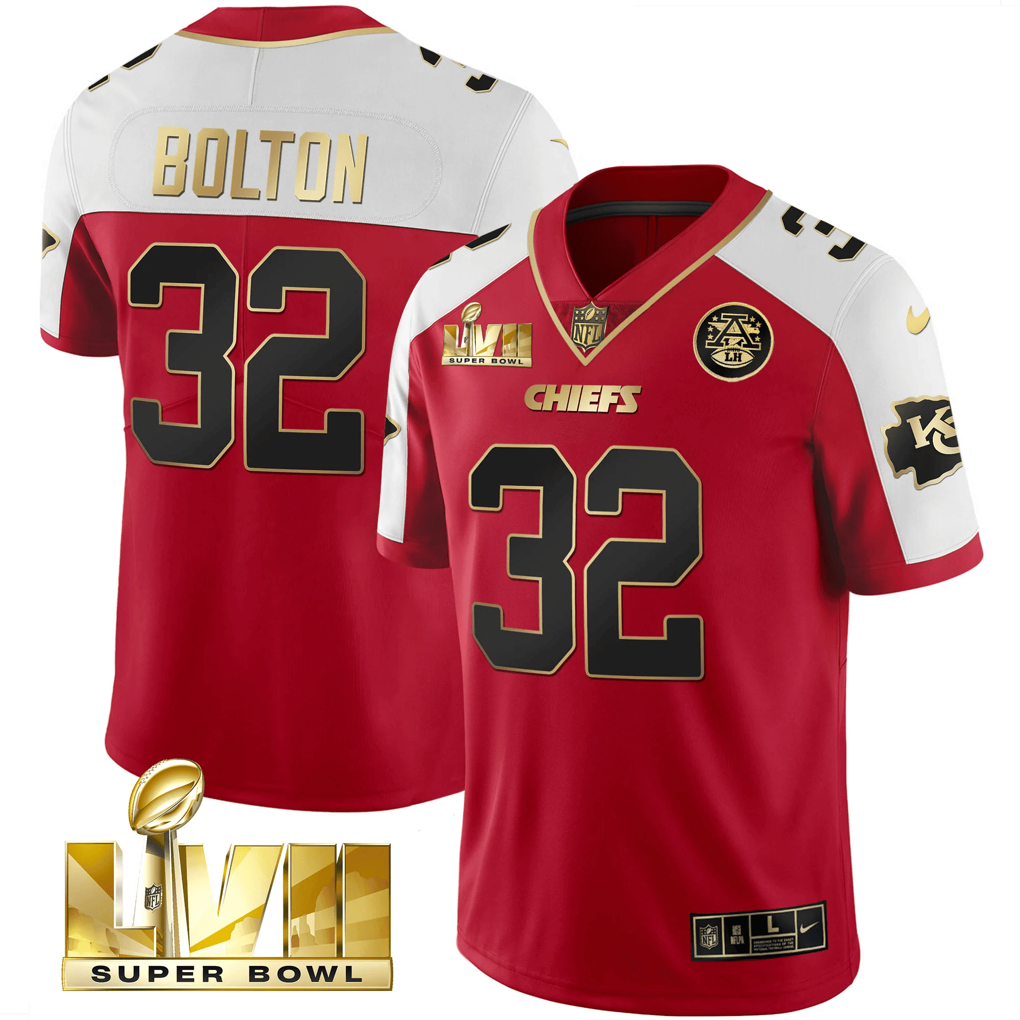 Nick Bolton Men's Kansas City Chiefs Super Bowl LVII Gold Trim Vapor V2 Red Alternate Jersey - All Stitched