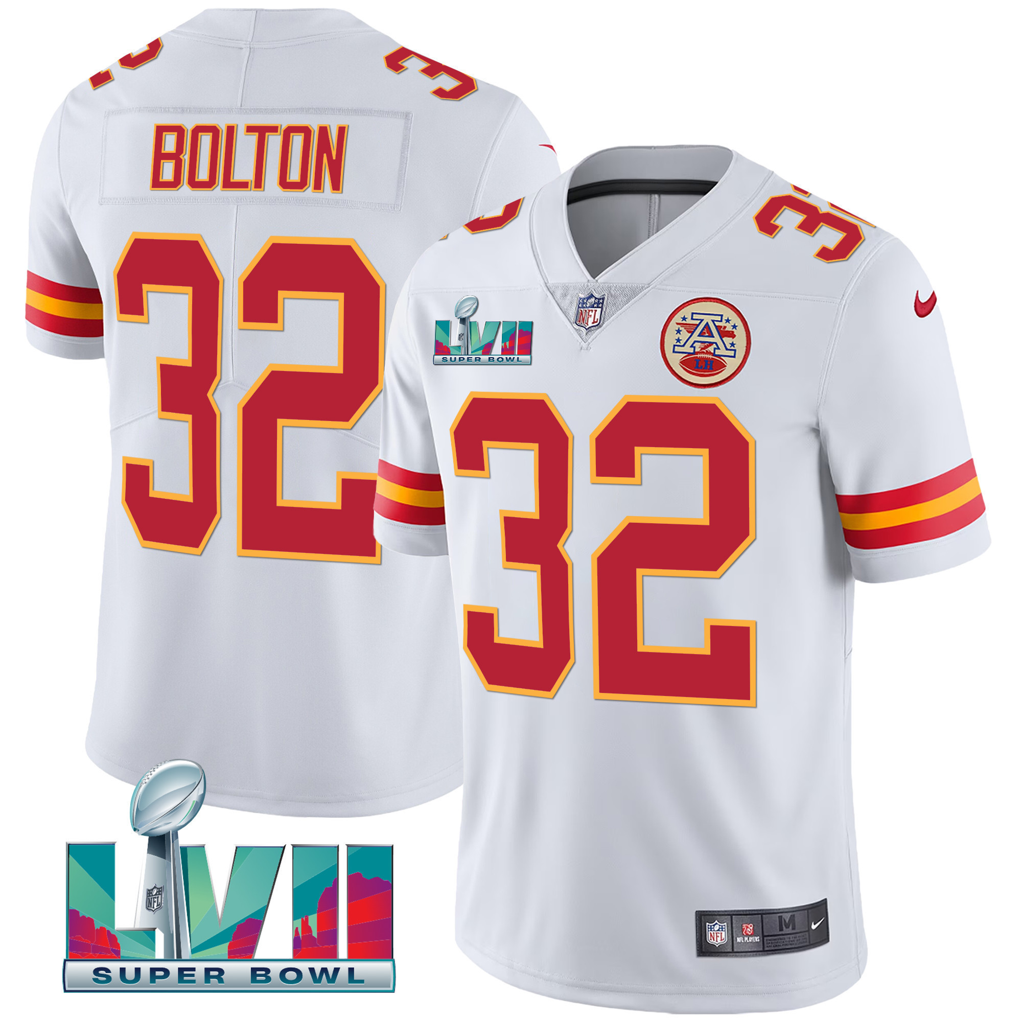 Nick Bolton Men's Kansas City Chiefs Super Bowl LVII Gold Vapor Limited White Jersey - All Stitched