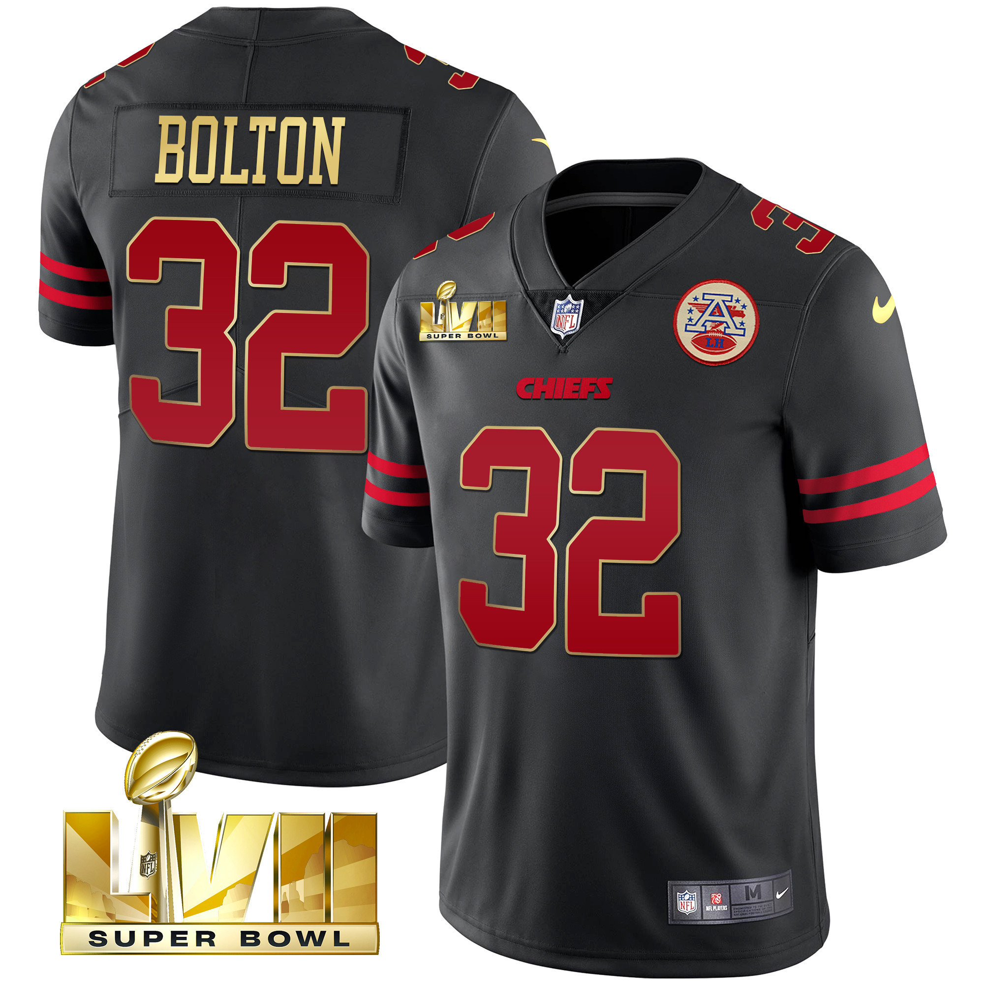 Nick Bolton Men's Kansas City Chiefs Super Bowl LVII Red Gold Vapor Gold Trim Jersey - All Stitched