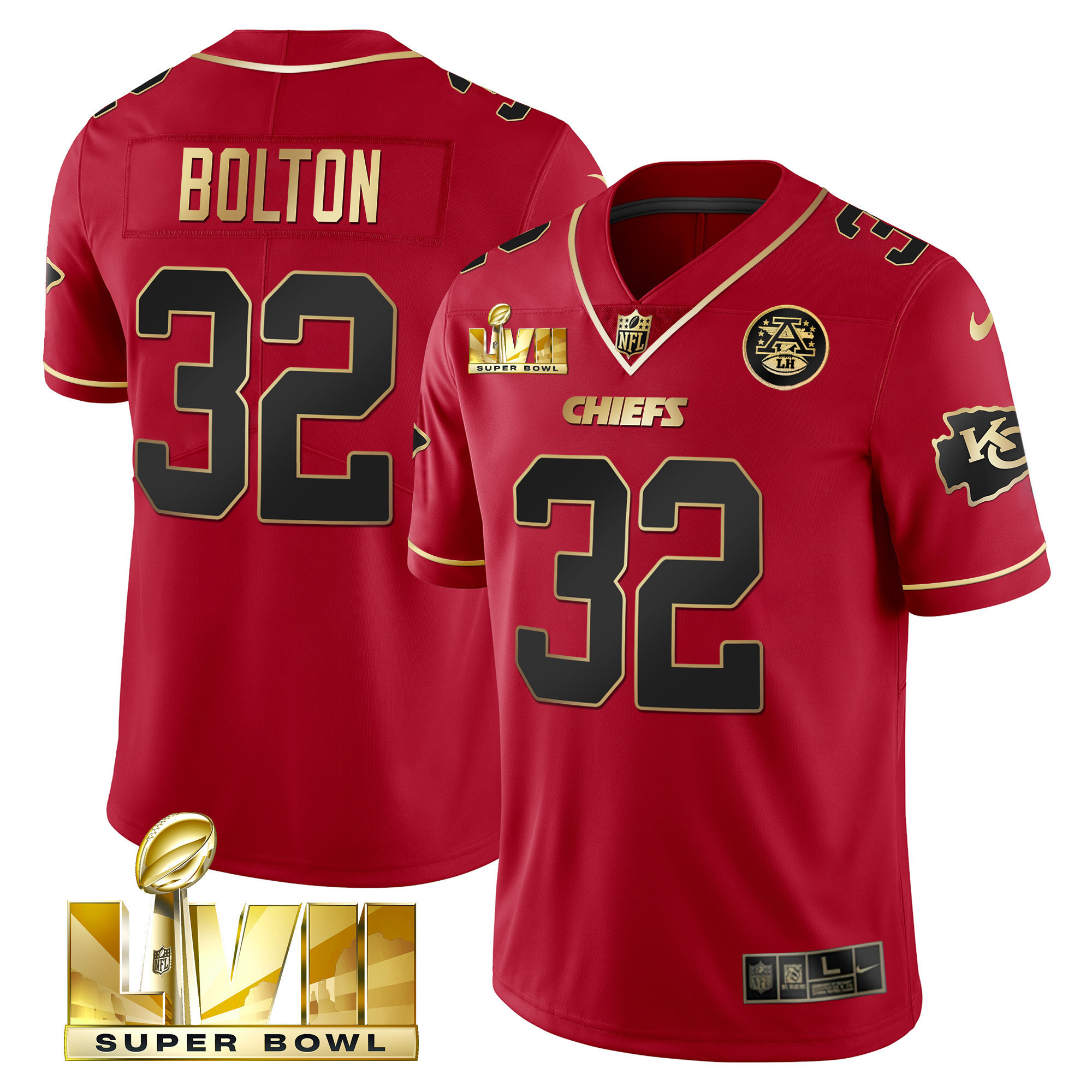 Nick Bolton Men's Kansas City Chiefs Super Bowl LVII Red Gold Vapor Red Special Jersey - All Stitched