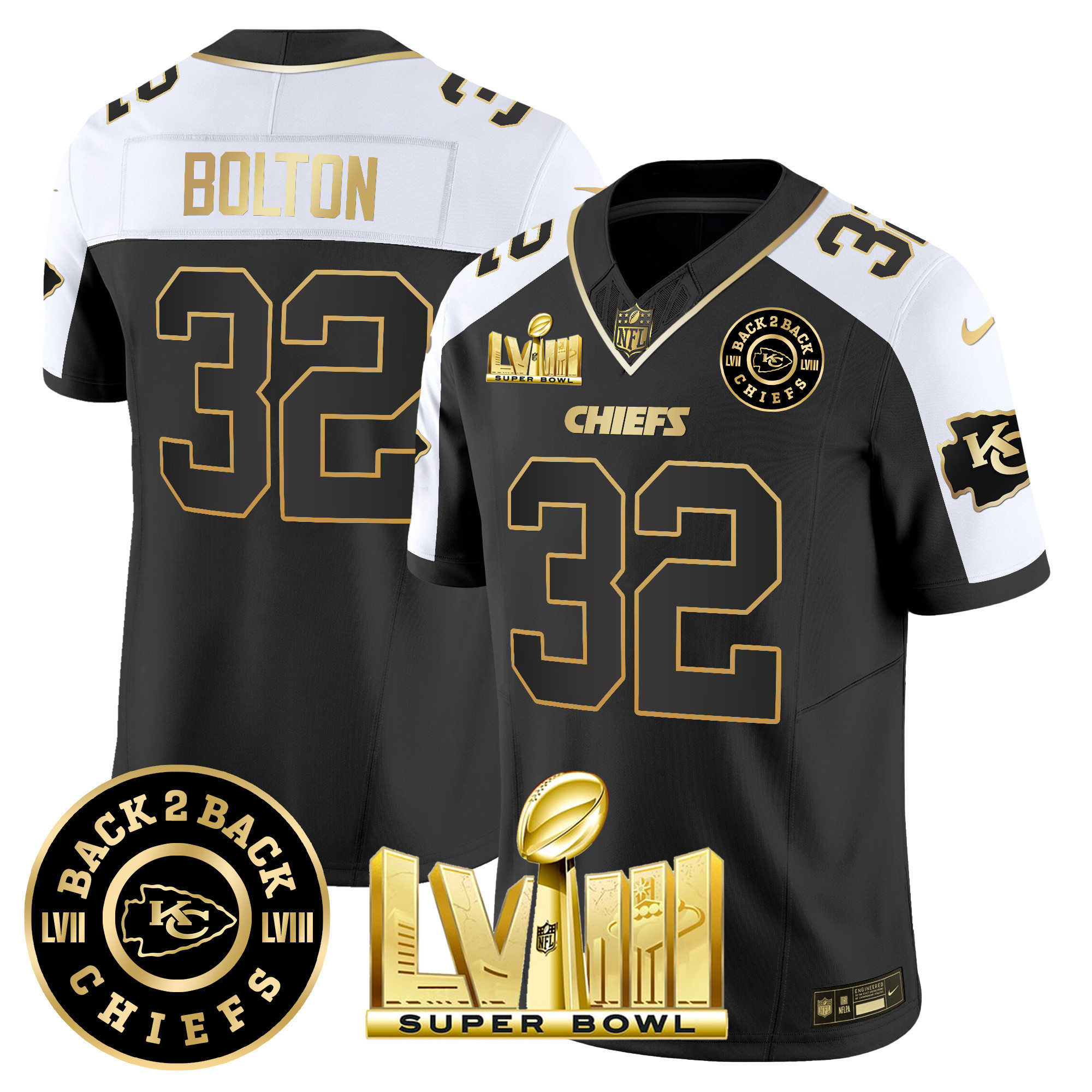 Nick Bolton Men's Kansas City Chiefs Super Bowl LVIII & Back 2 Back Patch Vapor Alternate Jersey - All Stitched