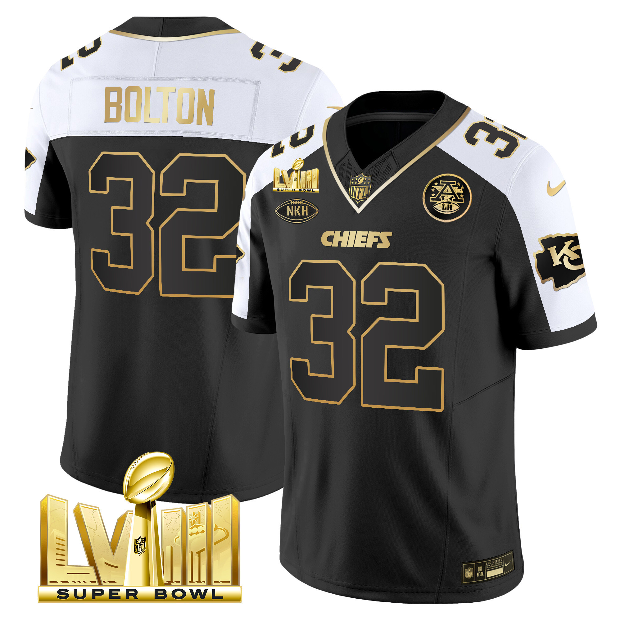 Nick Bolton Men's Kansas City Chiefs Super Bowl LVIII Gold Patch Vapor Alternate Jersey - All Stitched