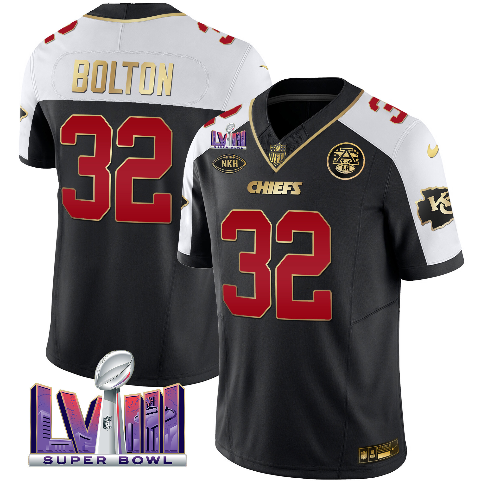 Nick Bolton Men's Kansas City Chiefs Super Bowl LVIII Patch Vapor Black Alternate Jersey - All Stitched