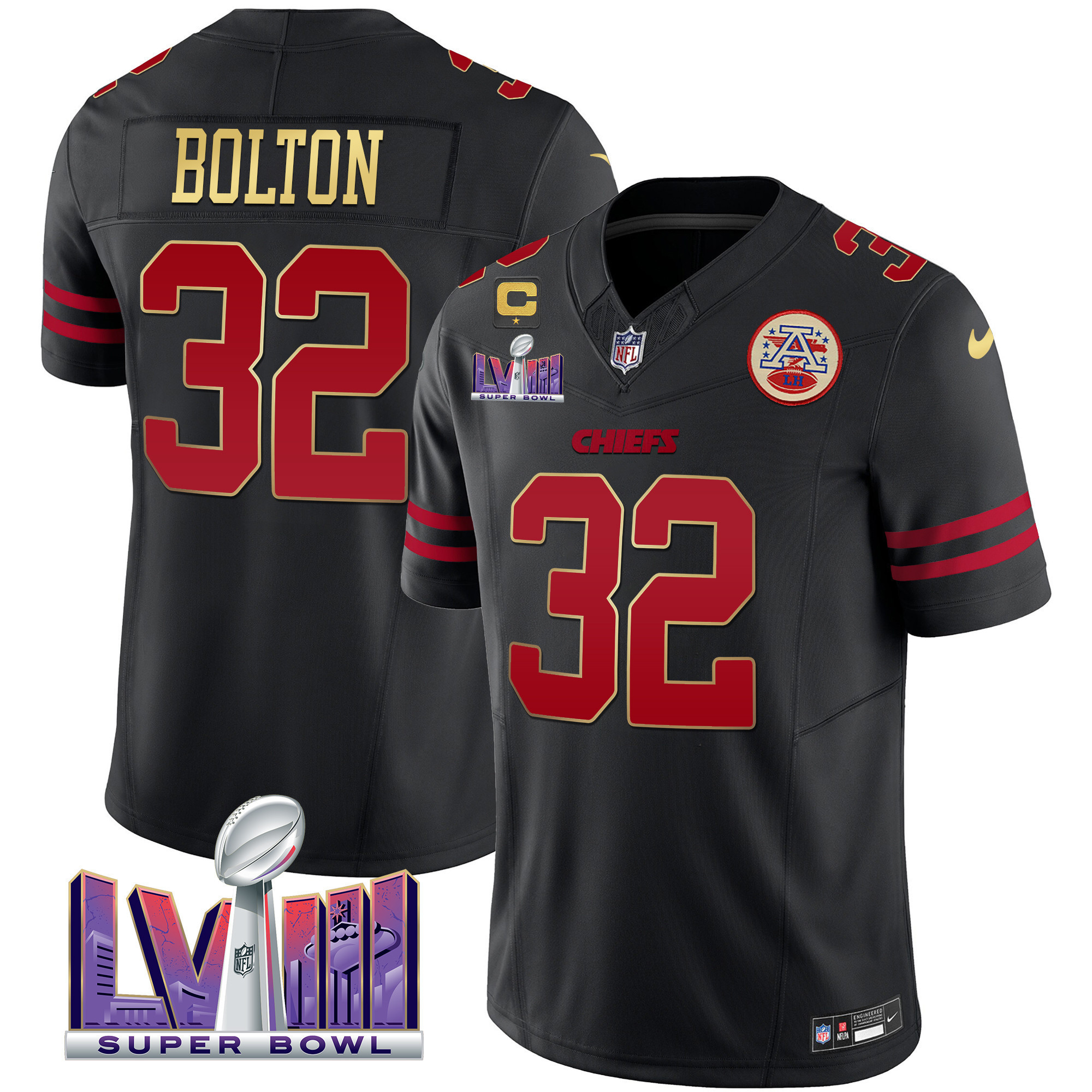 Nick Bolton Men's Kansas City Chiefs Super Bowl LVIII Patch Vapor Gold Trim Jersey - All Stitched