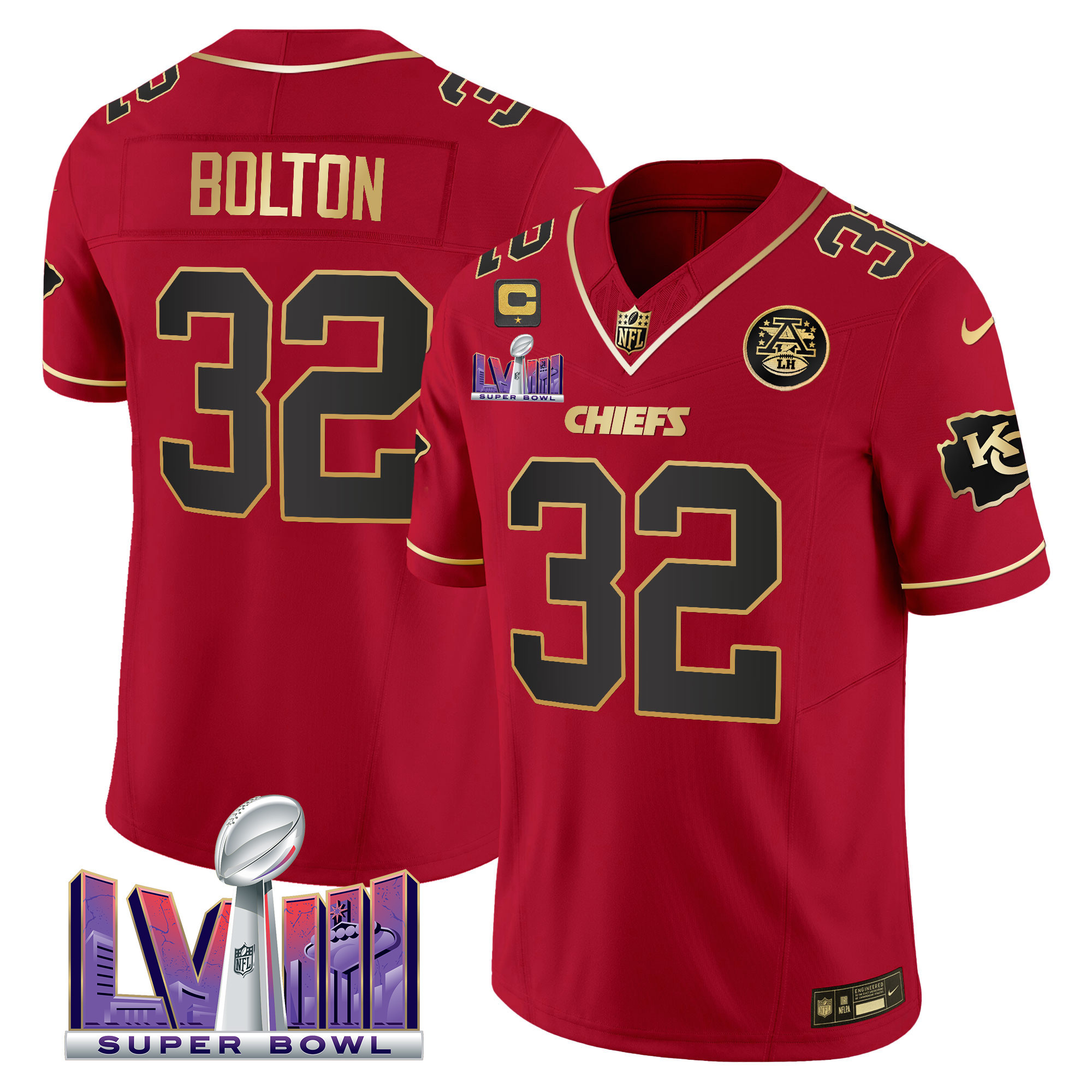 Nick Bolton Men's Kansas City Chiefs Super Bowl LVIII Patch Vapor Red Special Jersey - All Stitched