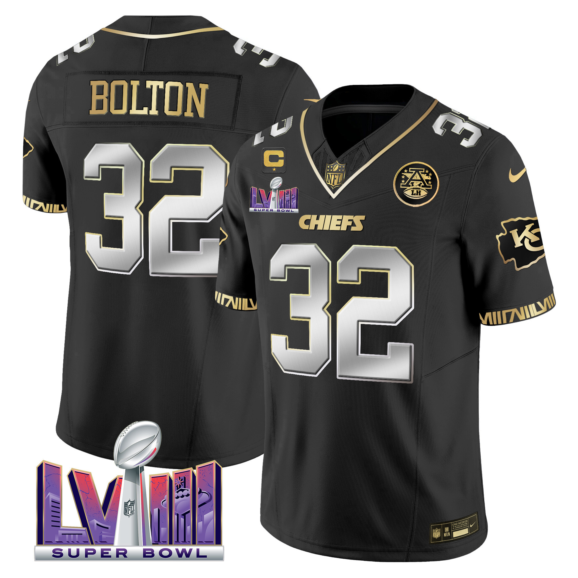 Nick Bolton Men's Kansas City Chiefs Super Bowl LVIII Pattern Vapor Black Limited Jersey - All Stitched
