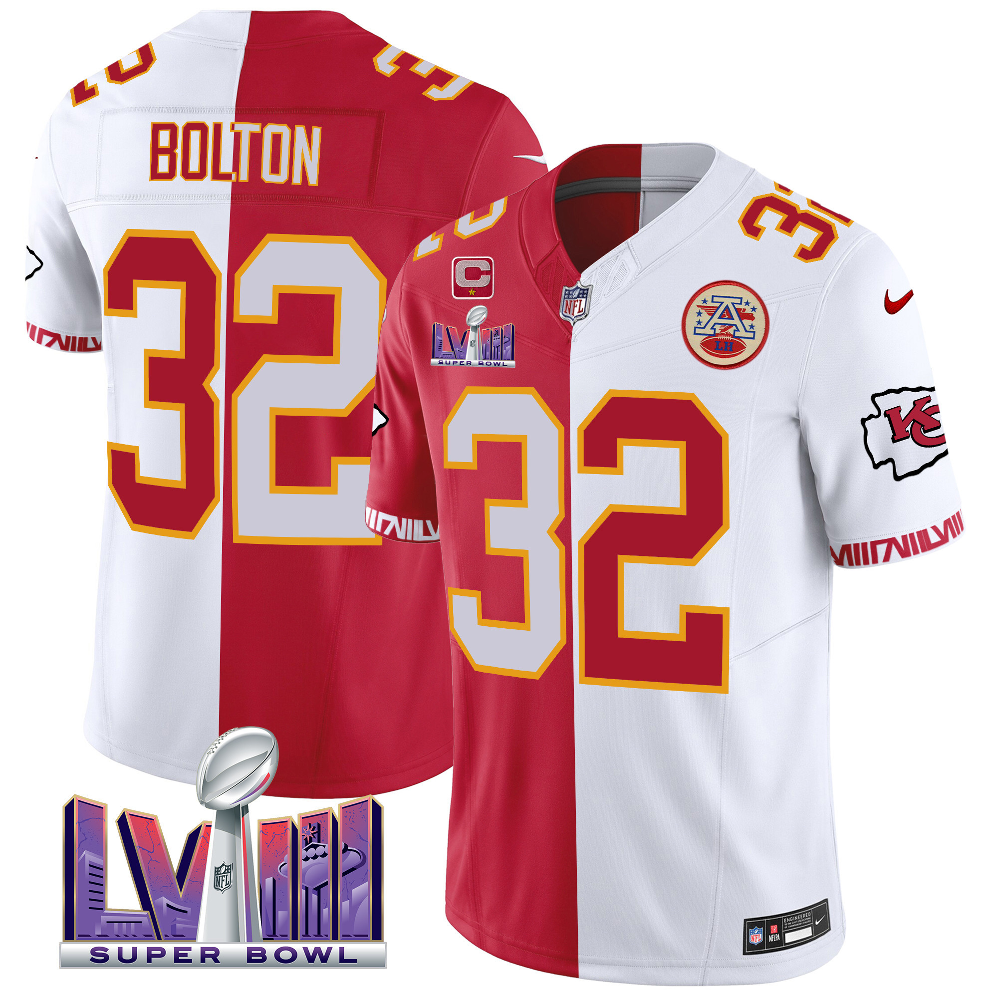 Nick Bolton Men's Kansas City Chiefs Super Bowl LVIII Pattern Vapor Split Jersey - All Stitched