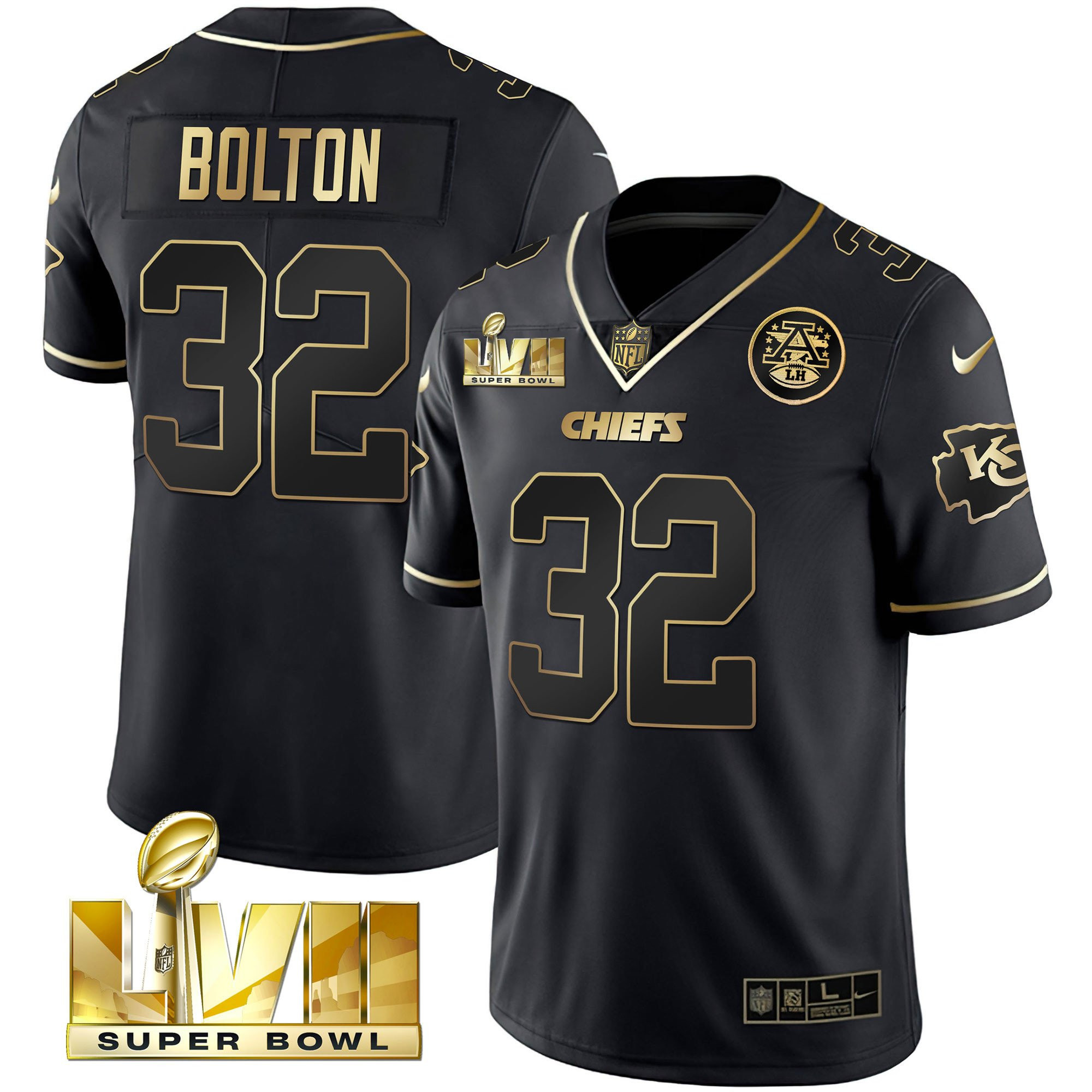 Nick Bolton Men's Kansas City Chiefs Super Bowl Vapor Gold Black Gold Jersey - All Stitched