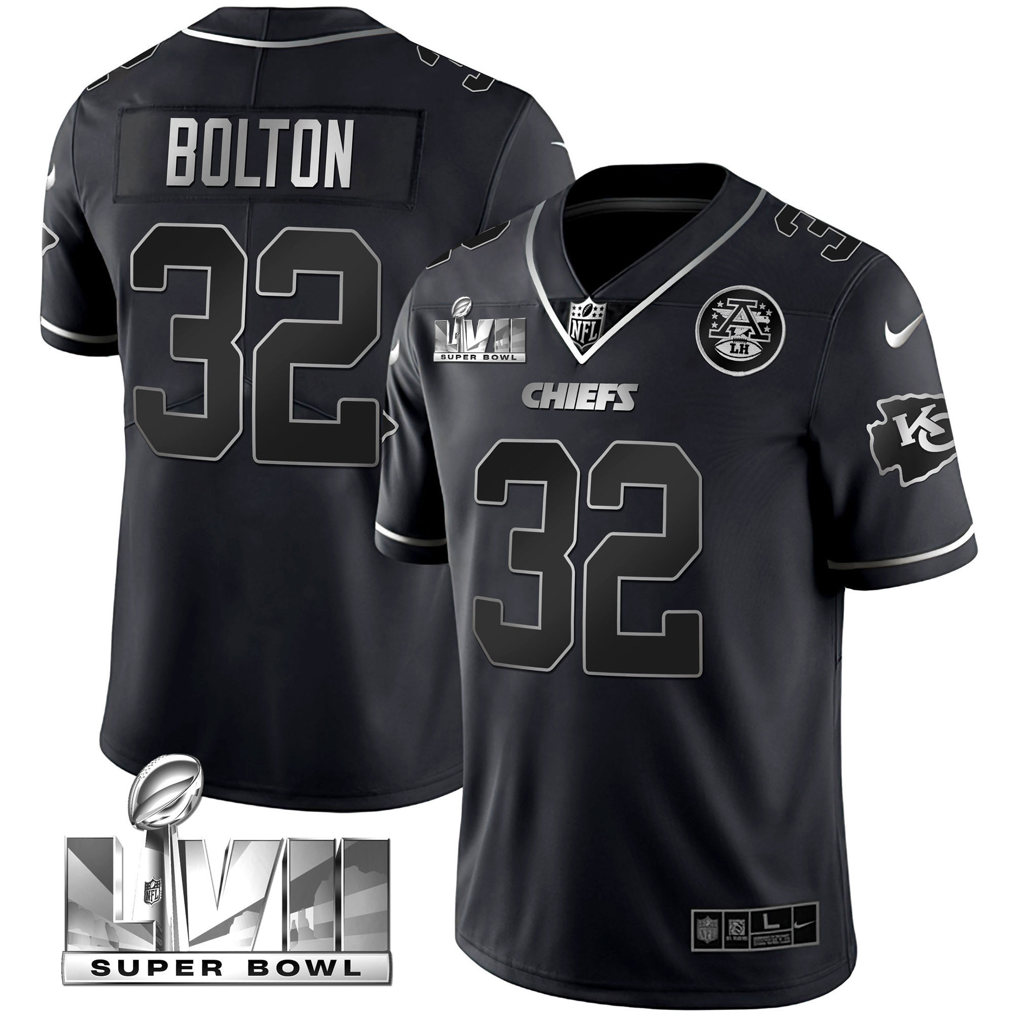 Nick Bolton Men's Kansas City Chiefs Super Bowl Vapor Gold Black Silver Jersey - All Stitched