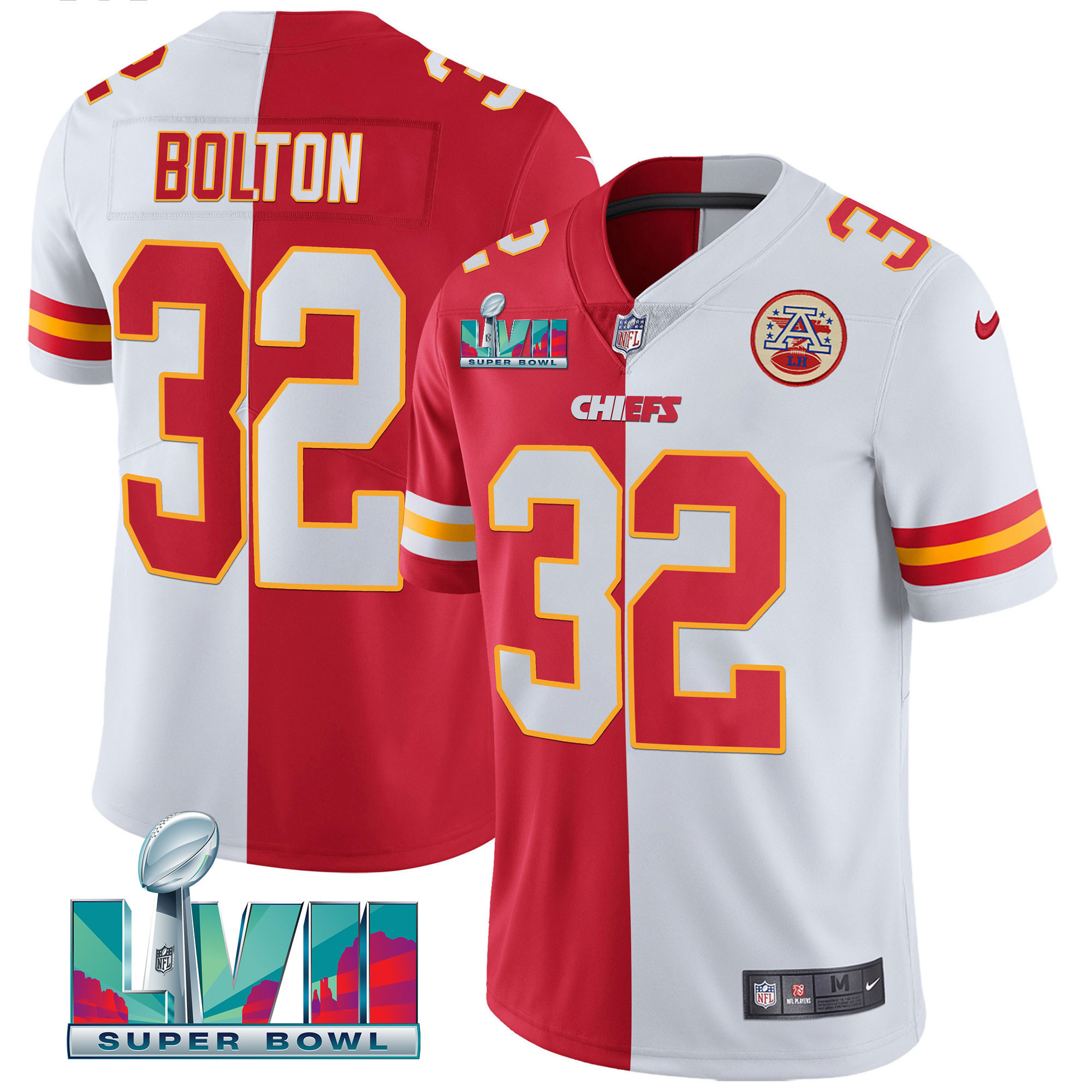 Nick Bolton Men's Kansas City Chiefs Super Bowl Vapor Gold Split Jersey - All Stitched