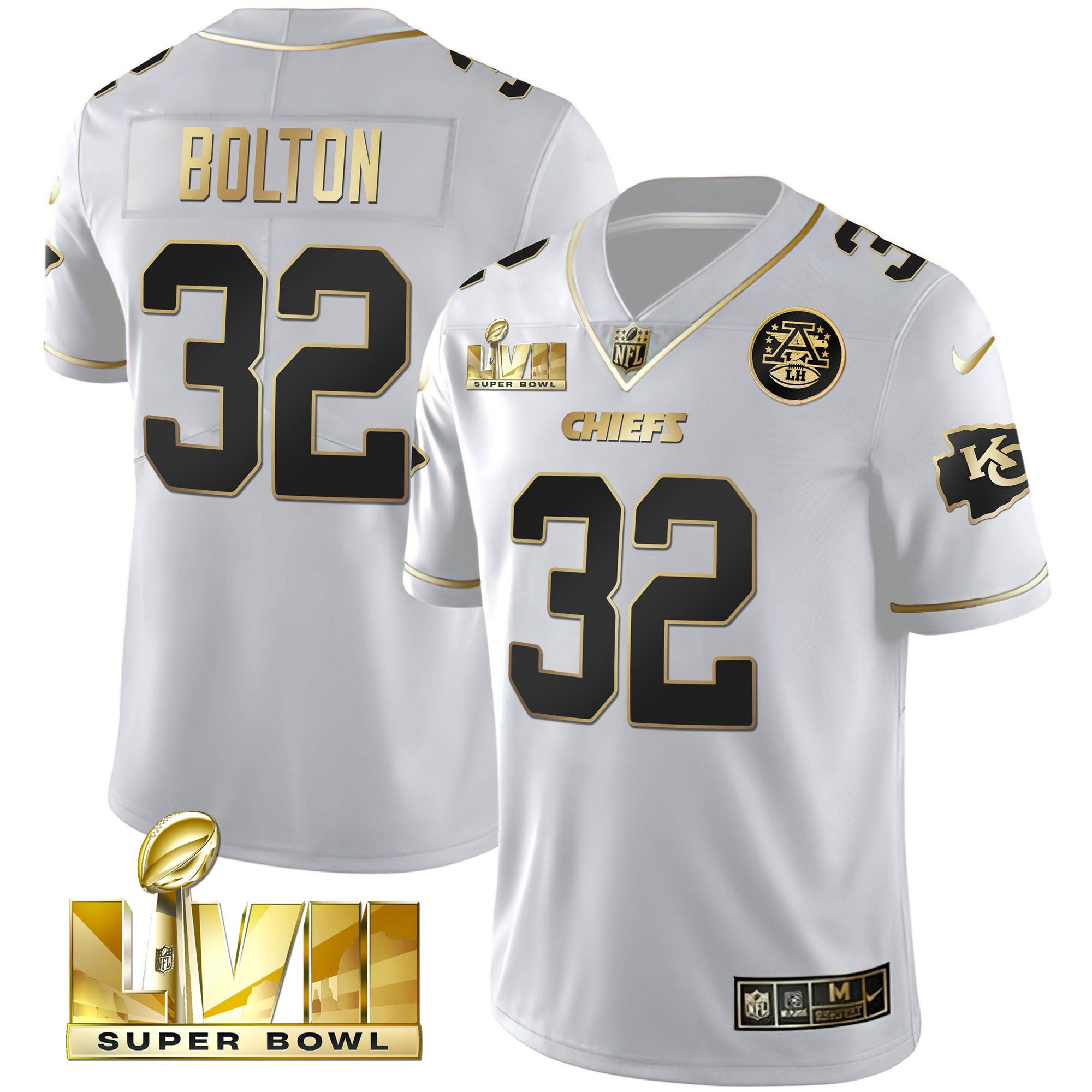 Nick Bolton Men's Kansas City Chiefs Super Bowl Vapor Gold White Gold Jersey - All Stitched