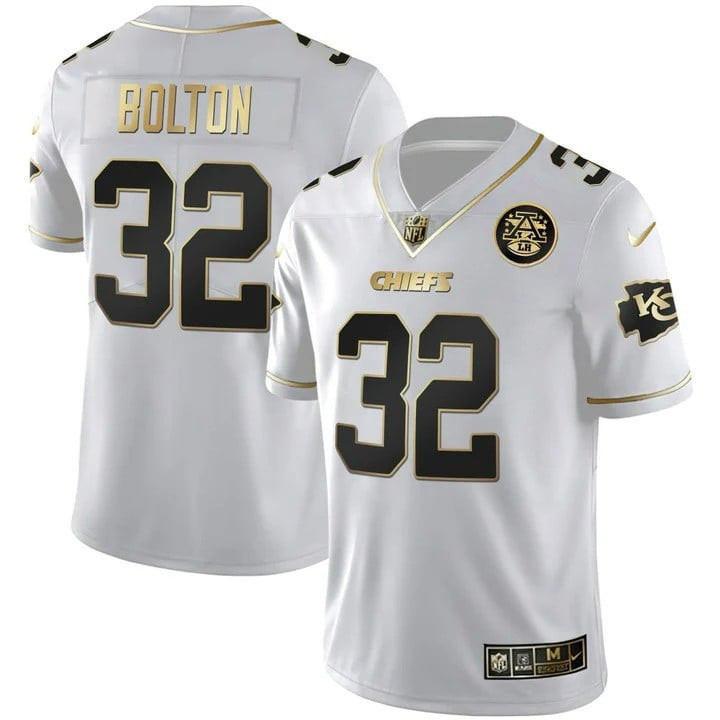Nick Bolton Men's Kansas City Chiefs Vapor Black Red Gold Limited - All Stitched White Gold Jersey - All Stitched