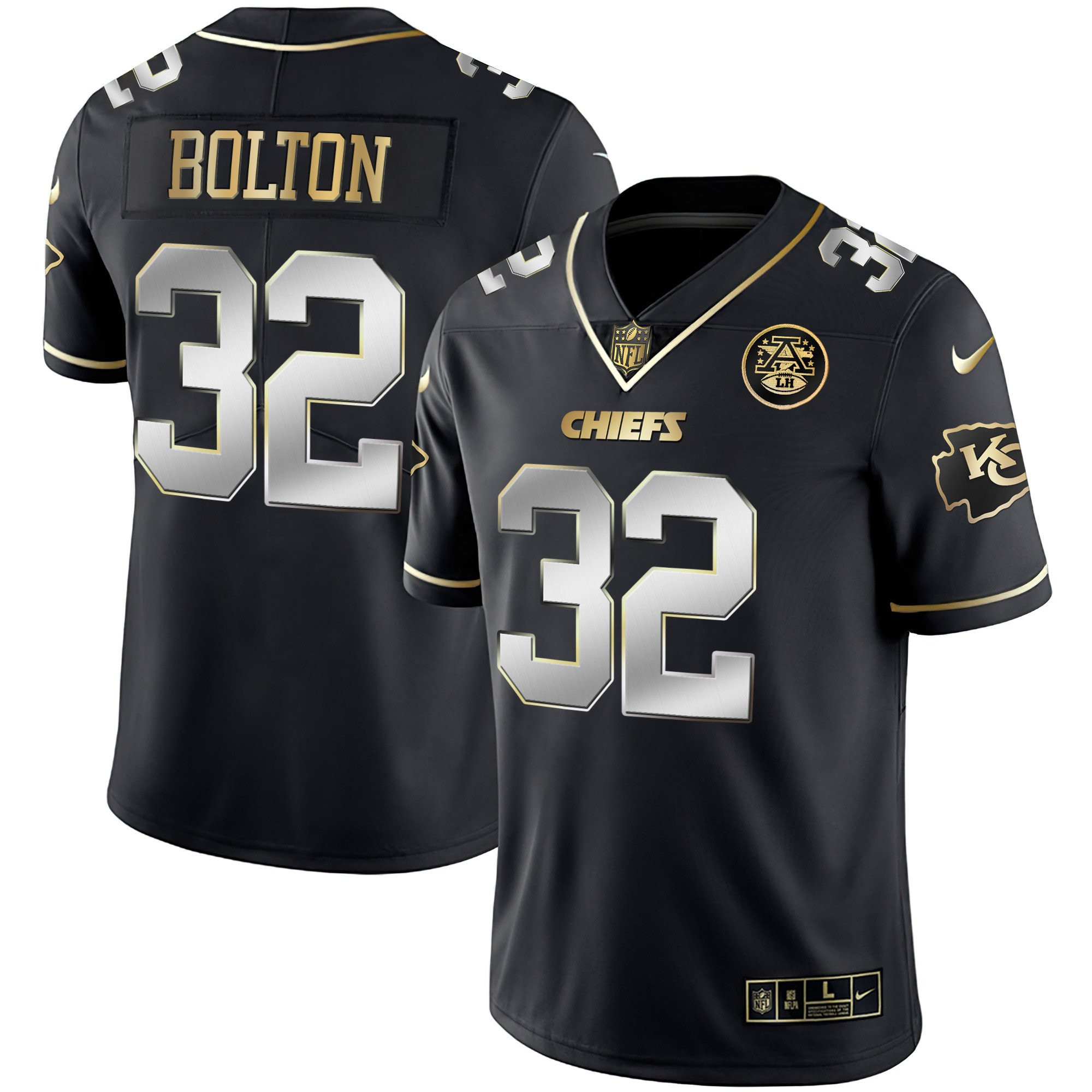 Nick Bolton Men's Kansas City Chiefs White Gold & Black Gold - All Stitched Black Limited Jersey - All Stitched