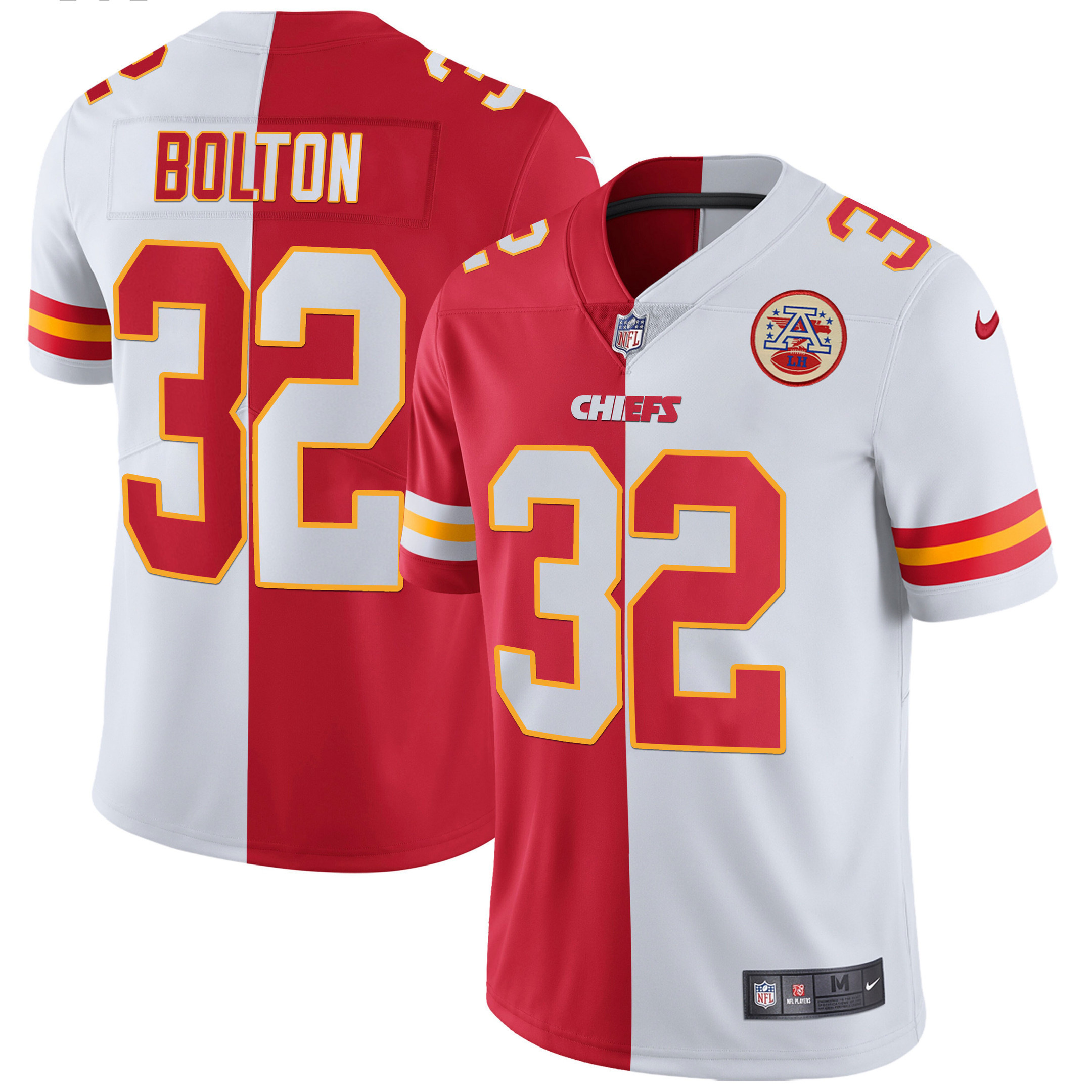 Nick Bolton Men's Kansas City Chiefs White Gold & Black Gold - All Stitched Split Jersey - All Stitched