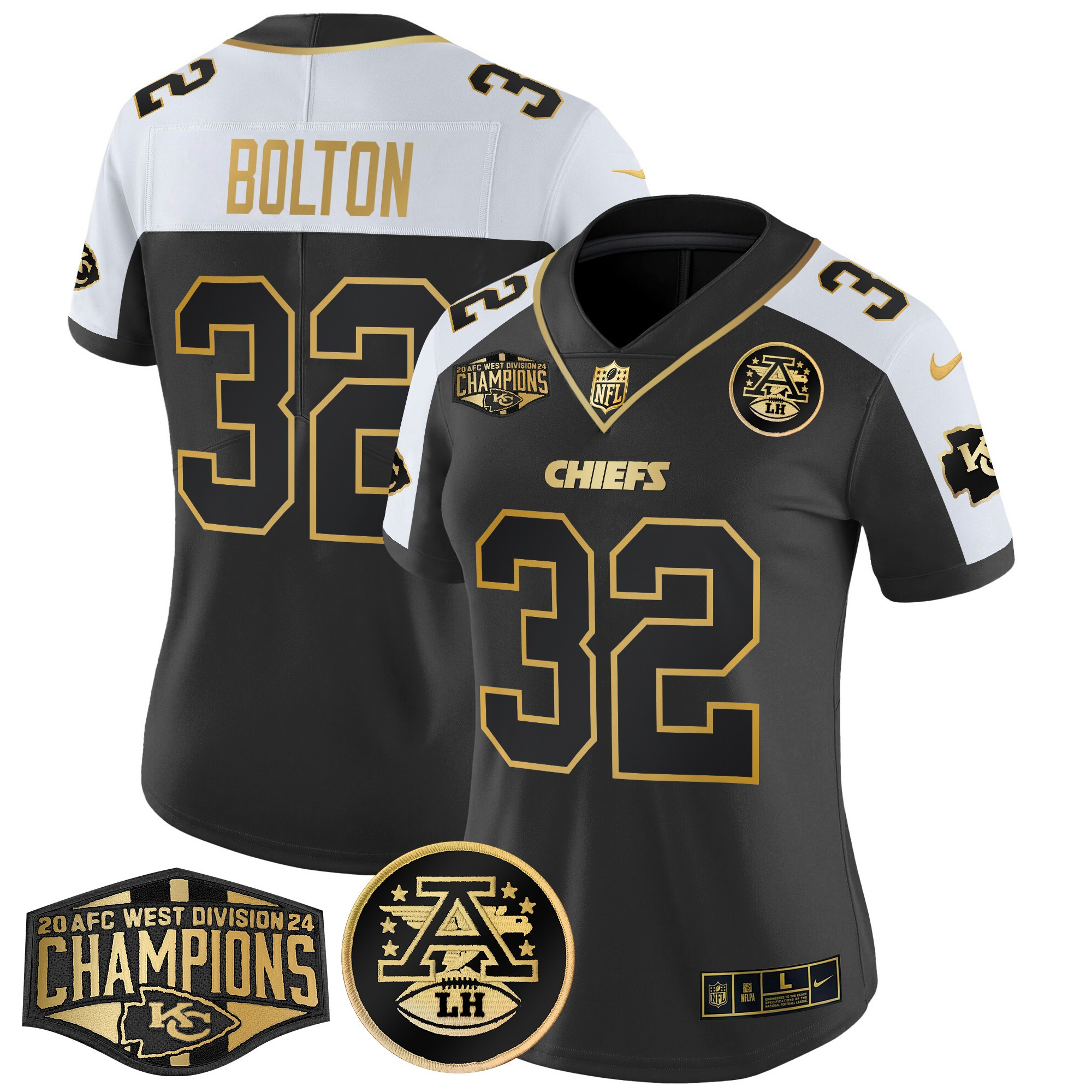 Nick Bolton Women's Kansas City Chiefs 2024 AFC West Division Champions Patch Gold Vapor Limited Alternate Jersey - All Stitched
