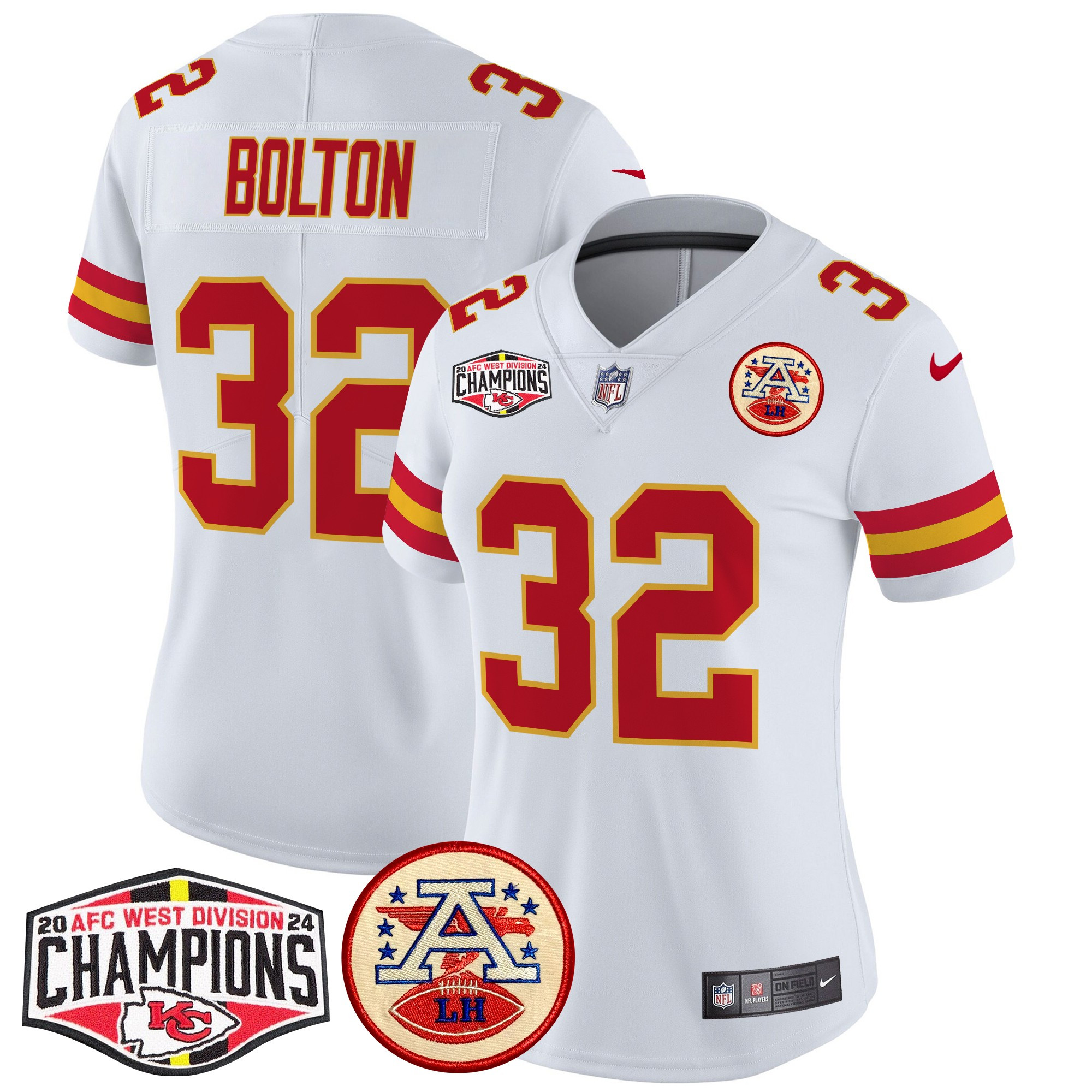 Nick Bolton Women's Kansas City Chiefs 2024 AFC West Division Champions Patch Vapor Limited White Jersey - All Stitched