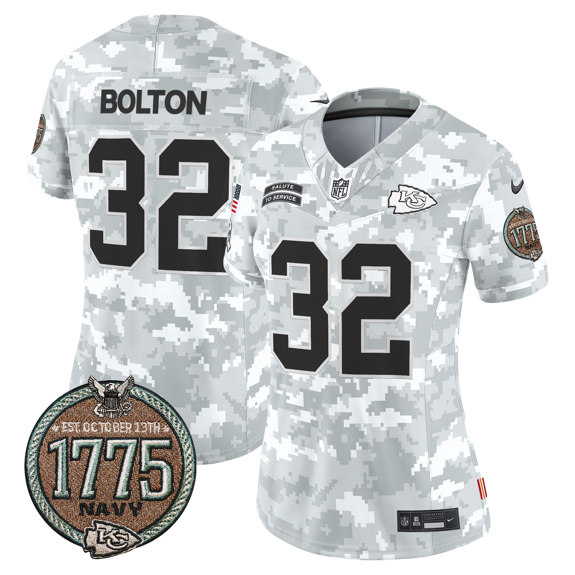 Nick Bolton Women's Kansas City Chiefs 2024 Salute to Service Establishment Year Patch Vapor Limited Navy Jersey - All Stitched