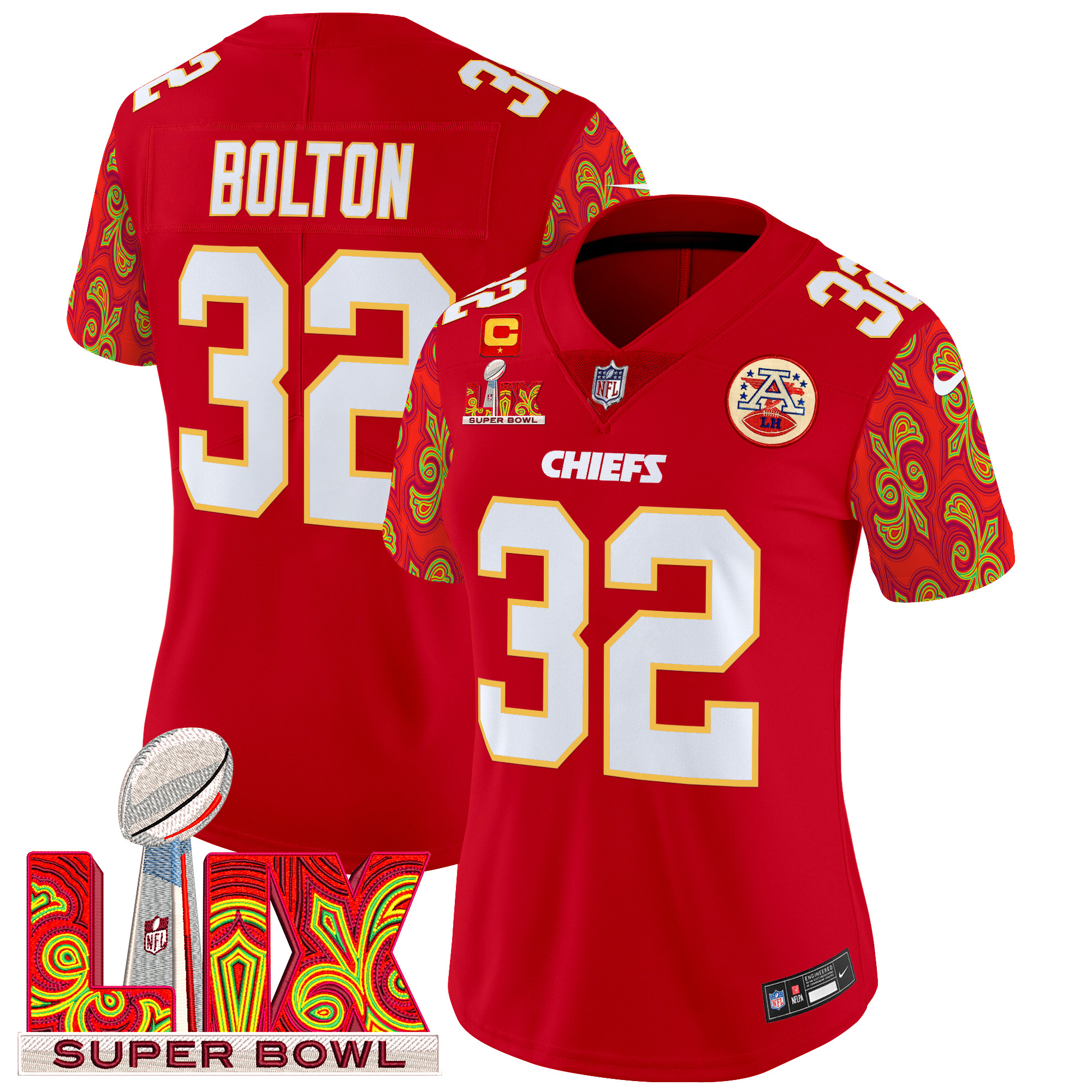 Nick Bolton Women's Kansas City Chiefs Super Bowl LIX Style Vapor Limited Red Jersey - All Stitched
