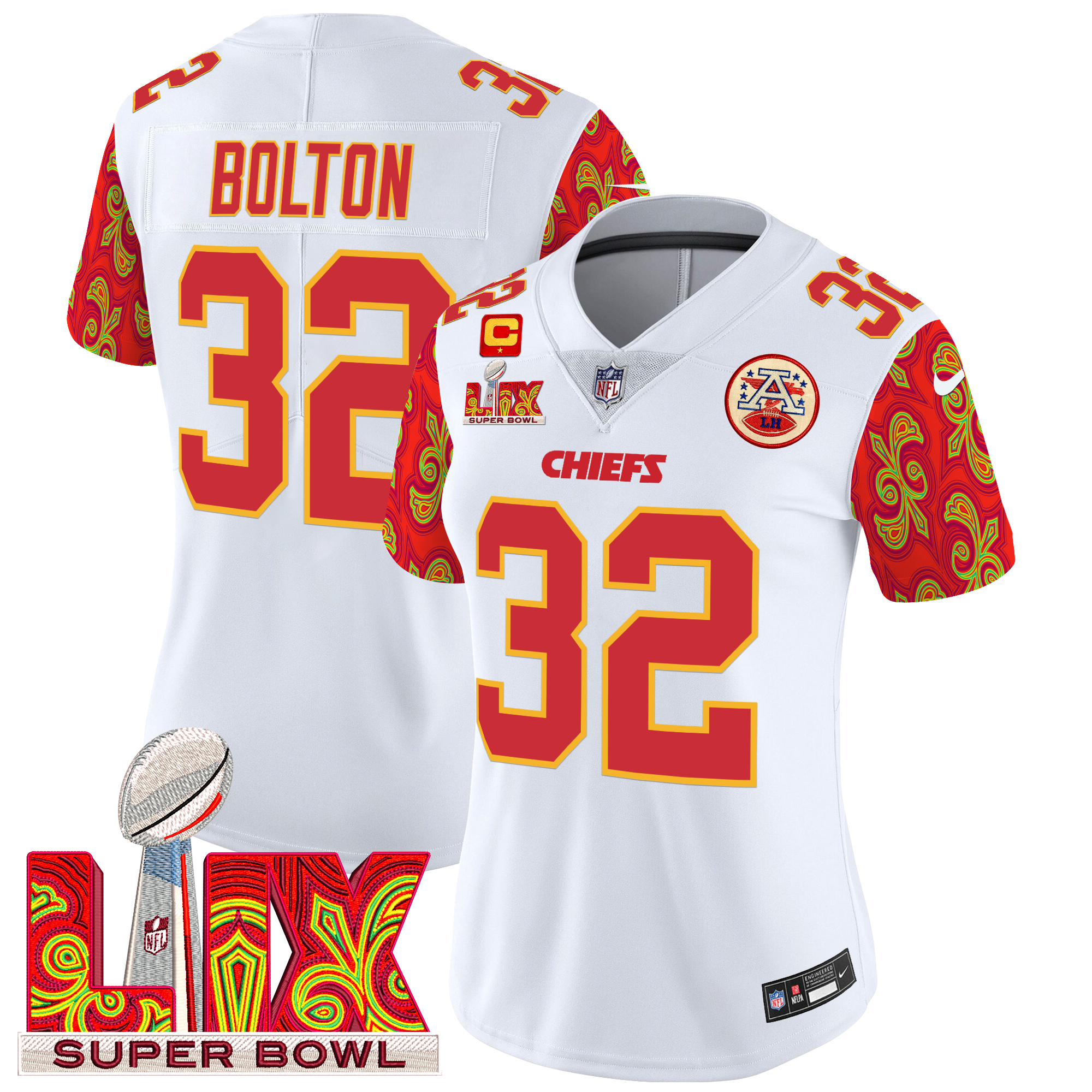 Nick Bolton Women's Kansas City Chiefs Super Bowl LIX Style Vapor Limited White Jersey - All Stitched