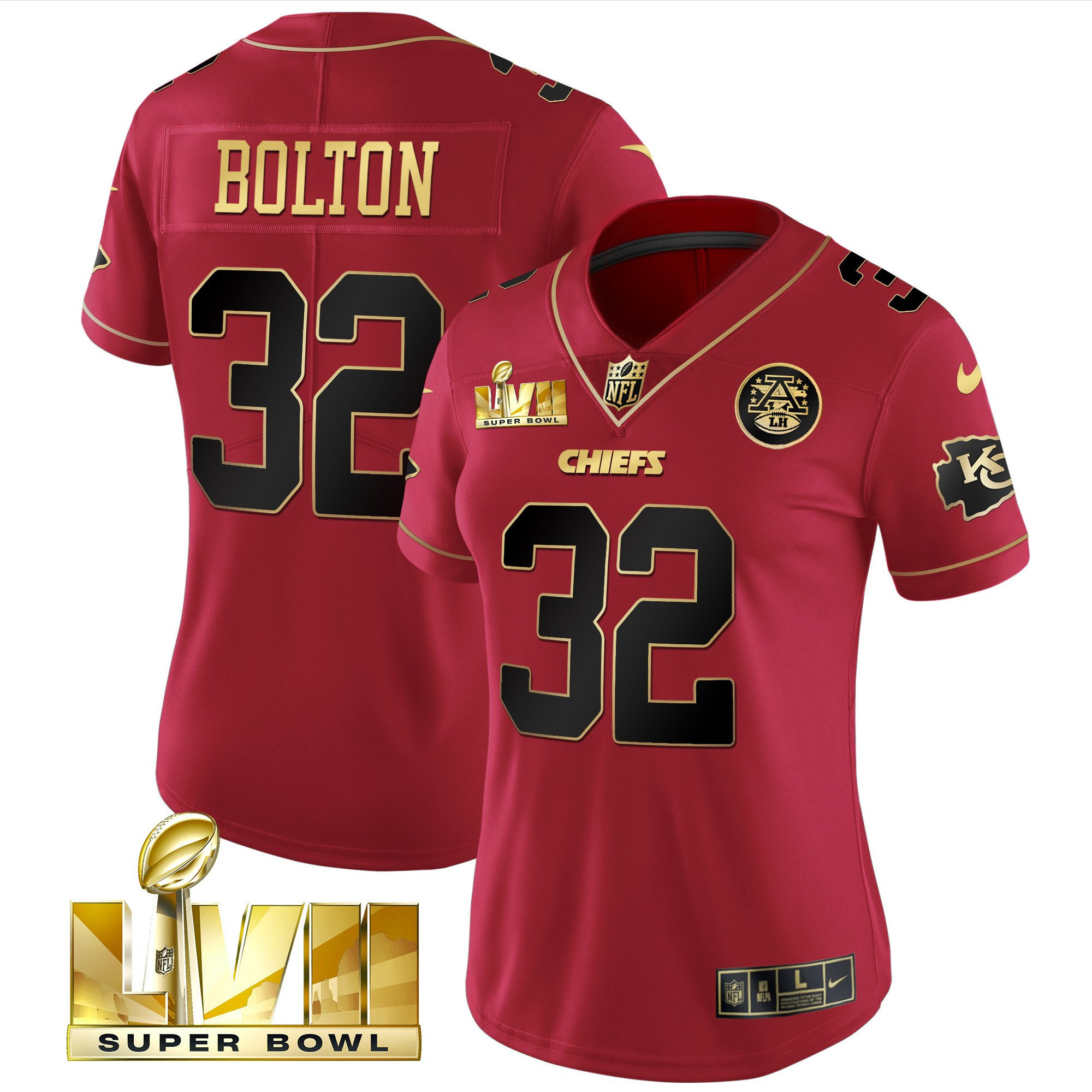 Nick Bolton Women's Kansas City Chiefs Super Bowl LVII Red Gold Vapor Red Special Jersey - All Stitched