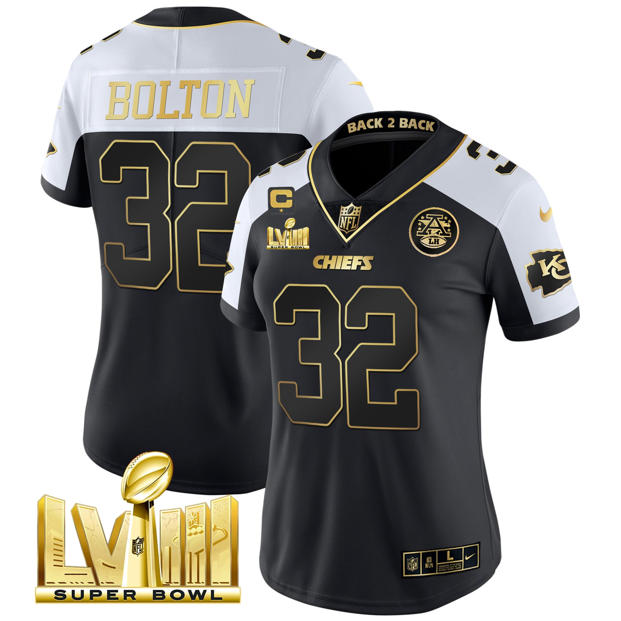 Nick Bolton Women's Kansas City Chiefs Super Bowl LVIII & Back 2 Back Patch Vapor Alternate Jersey - All Stitched