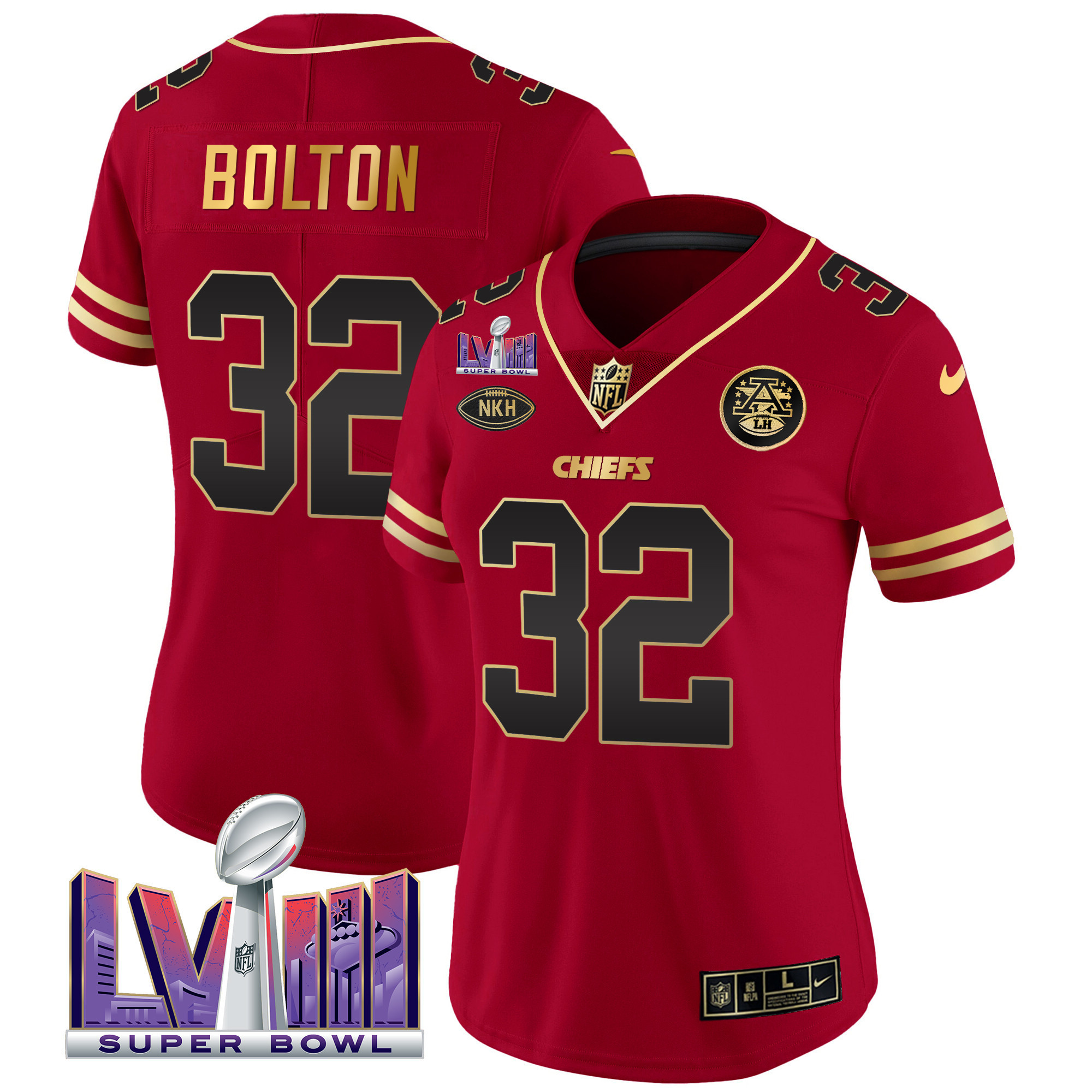 Nick Bolton Women's Kansas City Chiefs Super Bowl LVIII Patch Vapor Black Red Jersey - All Stitched