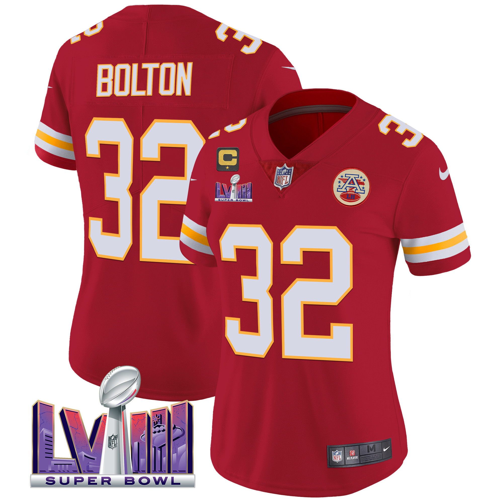 Nick Bolton Women's Kansas City Chiefs Super Bowl LVIII Patch Vapor Red Jersey - All Stitched