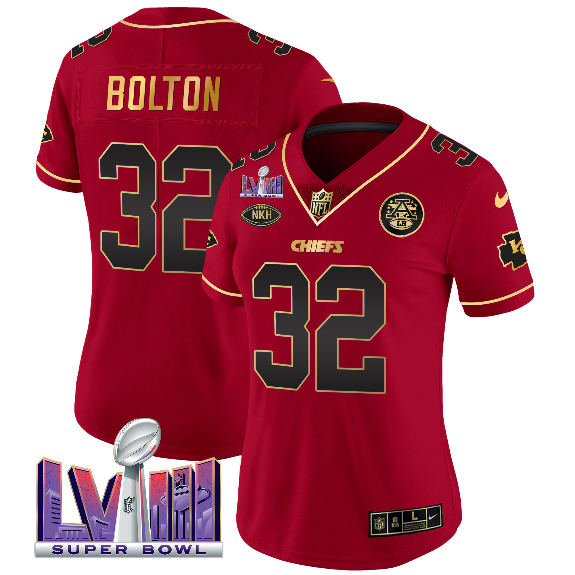 Nick Bolton Women's Kansas City Chiefs Super Bowl LVIII Patch Vapor Red Special Jersey - All Stitched