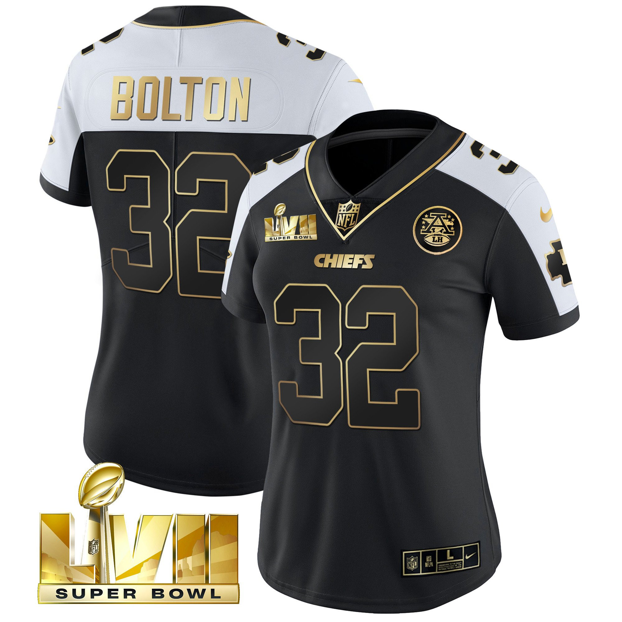 Nick Bolton Women's Kansas City Chiefs Super Bowl Vapor Gold Alternate Jersey - All Stitched