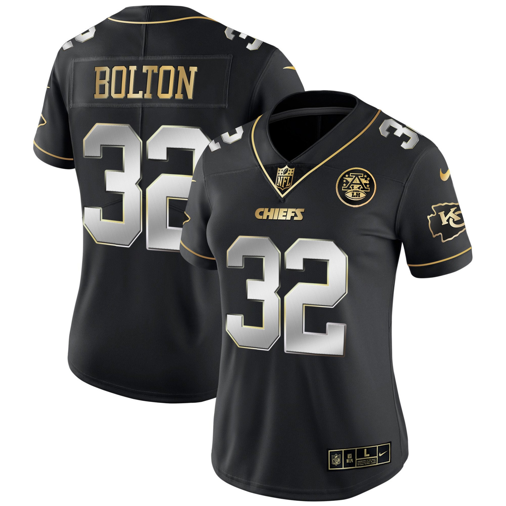 Nick Bolton Women's Kansas City Chiefs White Gold & Black Gold - All Stitched Black Limited Jersey - All Stitched