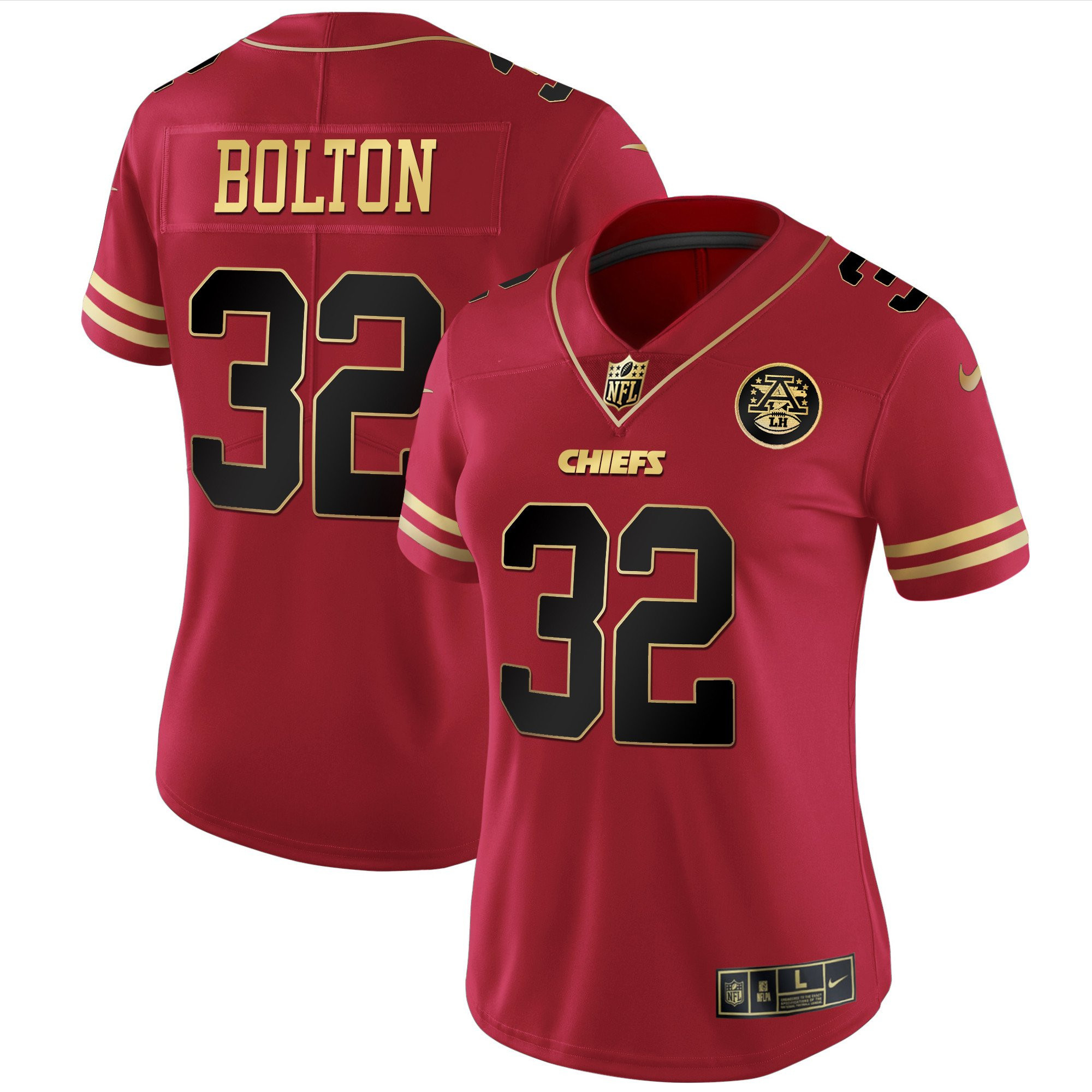 Nick Bolton Women's Kansas City Chiefs White Gold & Black Gold - All Stitched Black Red Jersey - All Stitched