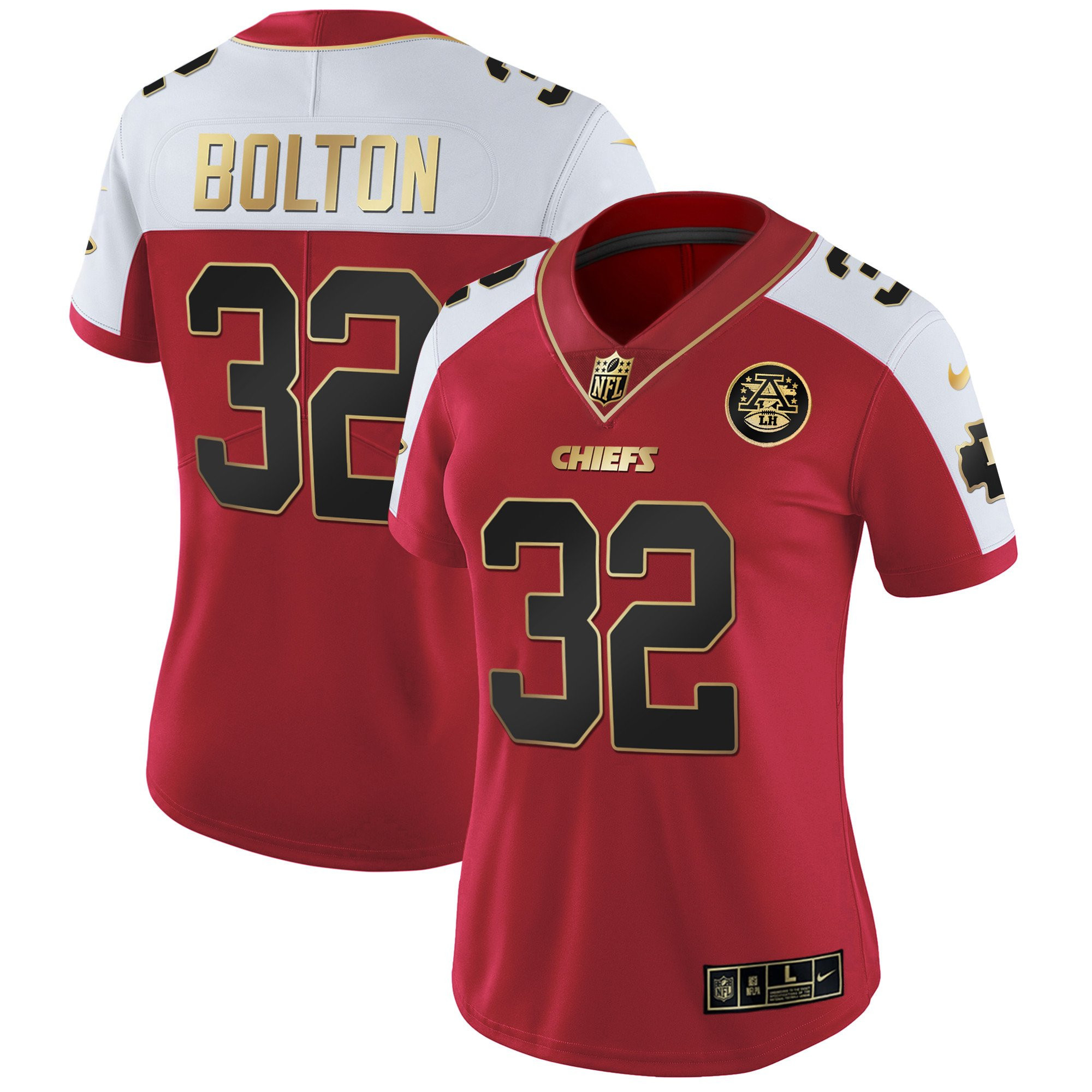 Nick Bolton Women's Kansas City Chiefs White Gold & Black Gold - All Stitched Red Alternate Jersey - All Stitched