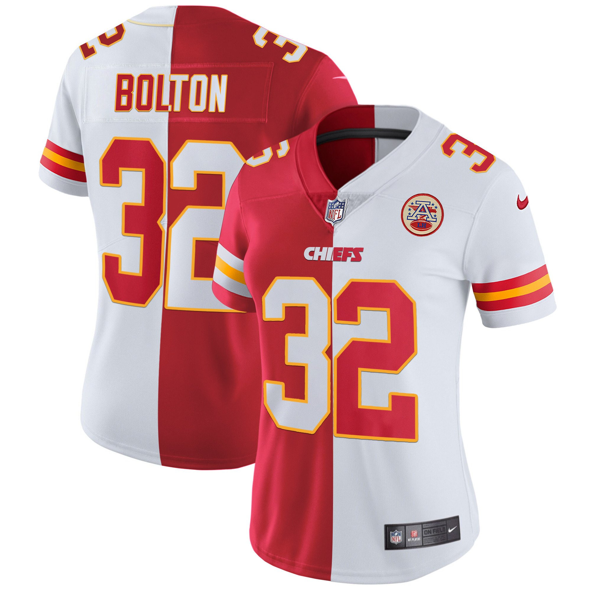 Nick Bolton Women's Kansas City Chiefs White Gold & Black Gold - All Stitched Split Jersey - All Stitched