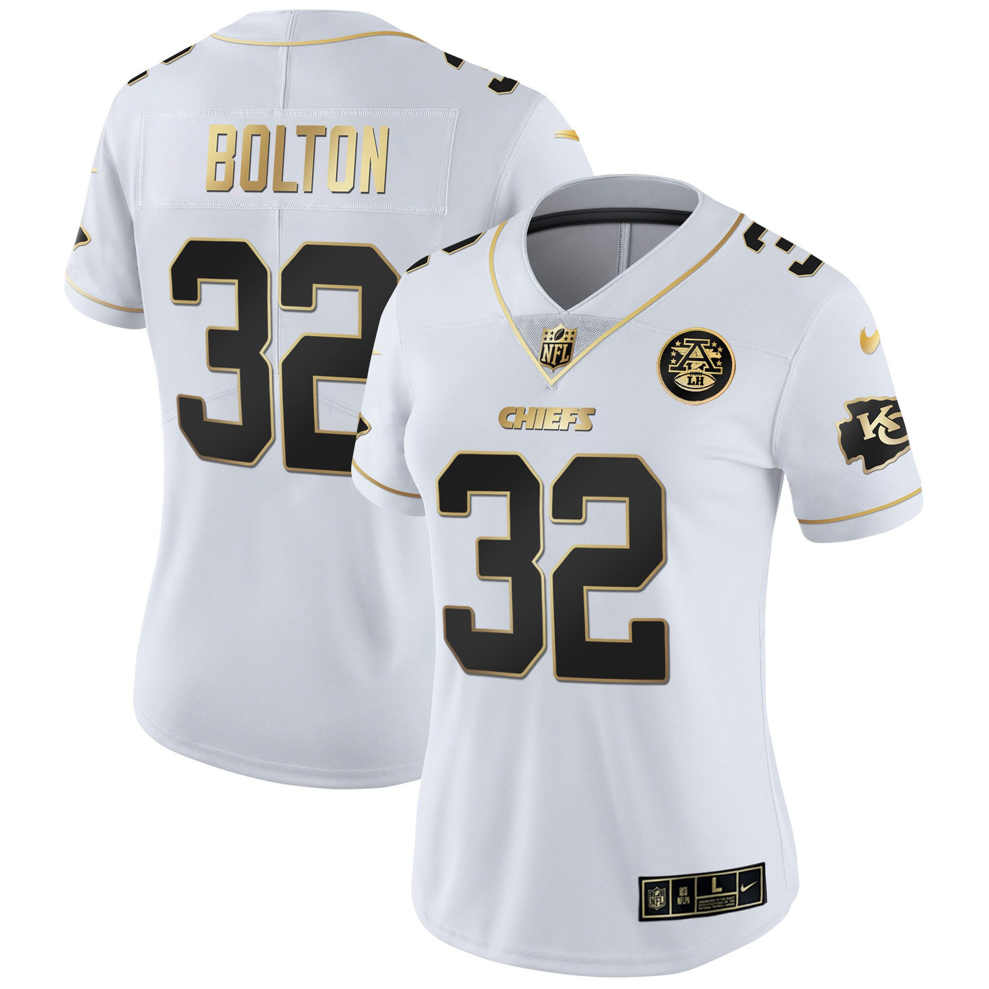 Nick Bolton Women's Kansas City Chiefs White Gold & Black Gold - All Stitched White Gold Jersey - All Stitched